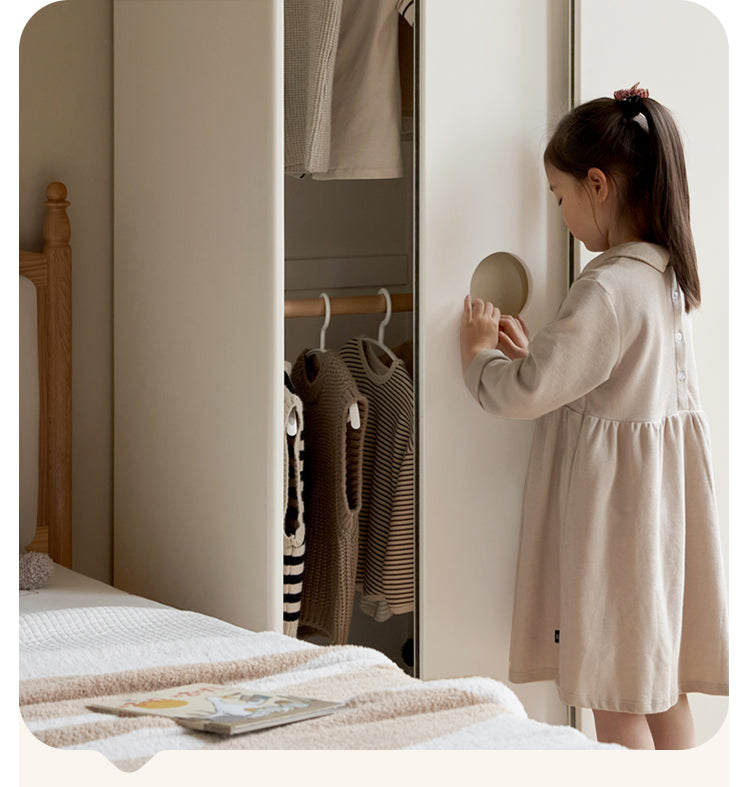 Birch Solid Wood Kids Wardrobe with Cream Sliding Doors - Durable & Stylish Storage for Bedrooms, Playrooms, and Nurseries