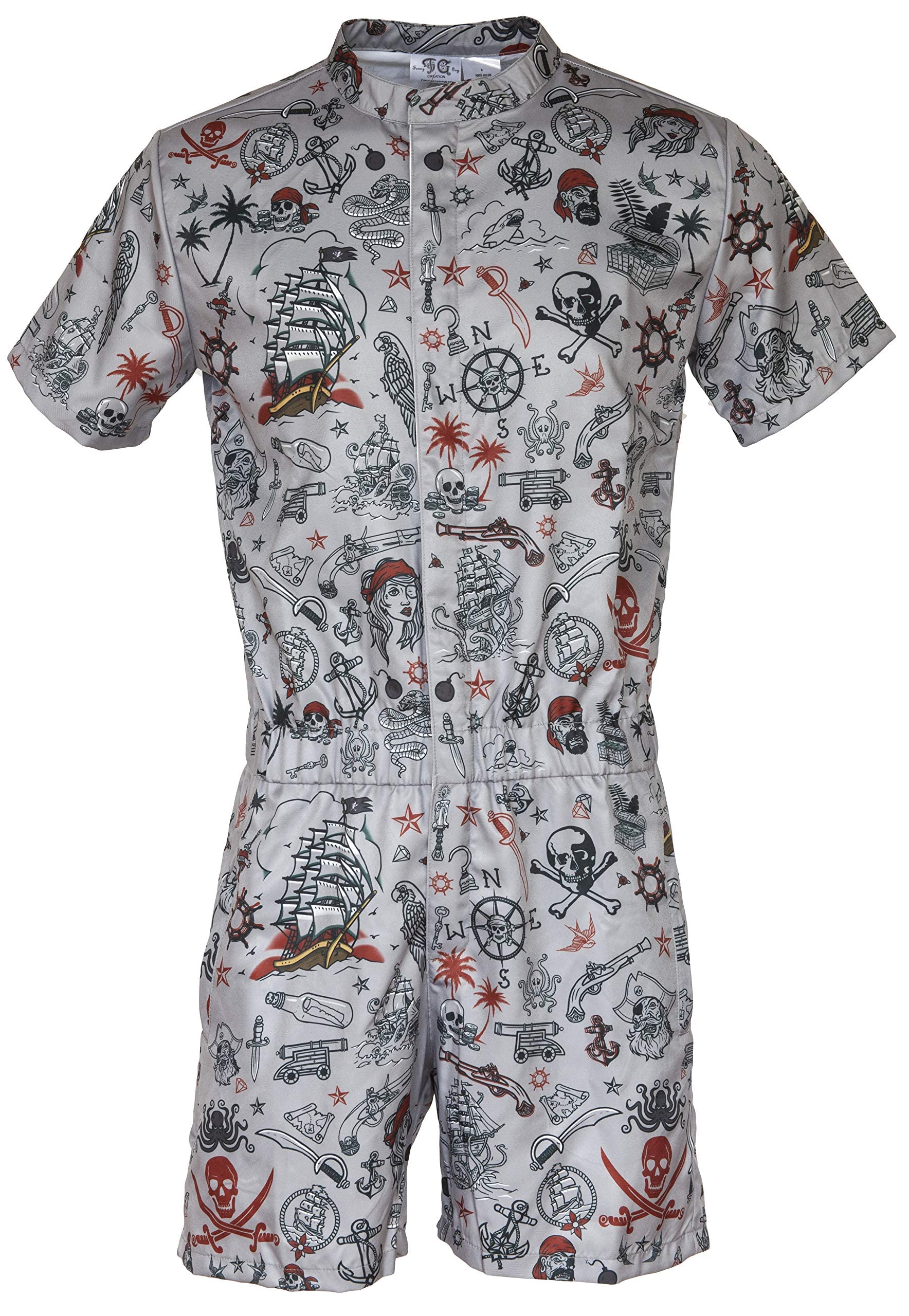 Funny Guy Mugs Men's Romper Jumpsuit - Premium Adult One-Piece with Zippered Pockets for Parties, Costumes & Casual Wear