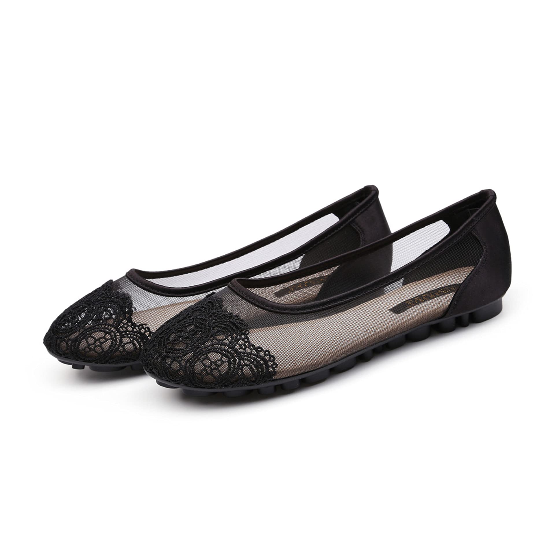 Women's Slip On Ballet Flats - Breathable Mesh Lace Hollow Flat Shoes for Women - Comfortable Soft Walking Shoes for Daily Wear, Work & Casual Outfits