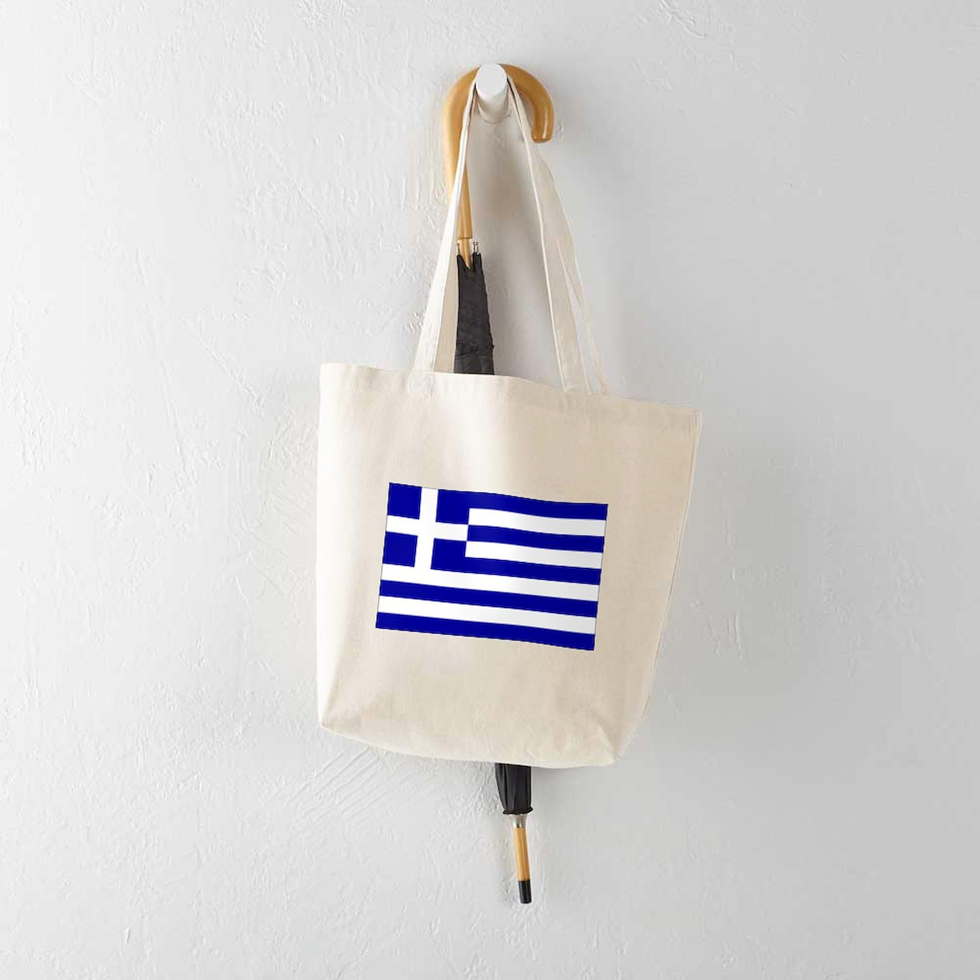 Greece Flag Tote Bag - Natural Canvas Reusable Shopping Bag with Sturdy Handles | Perfect for Groceries, Beach Trips & Patriotic Events