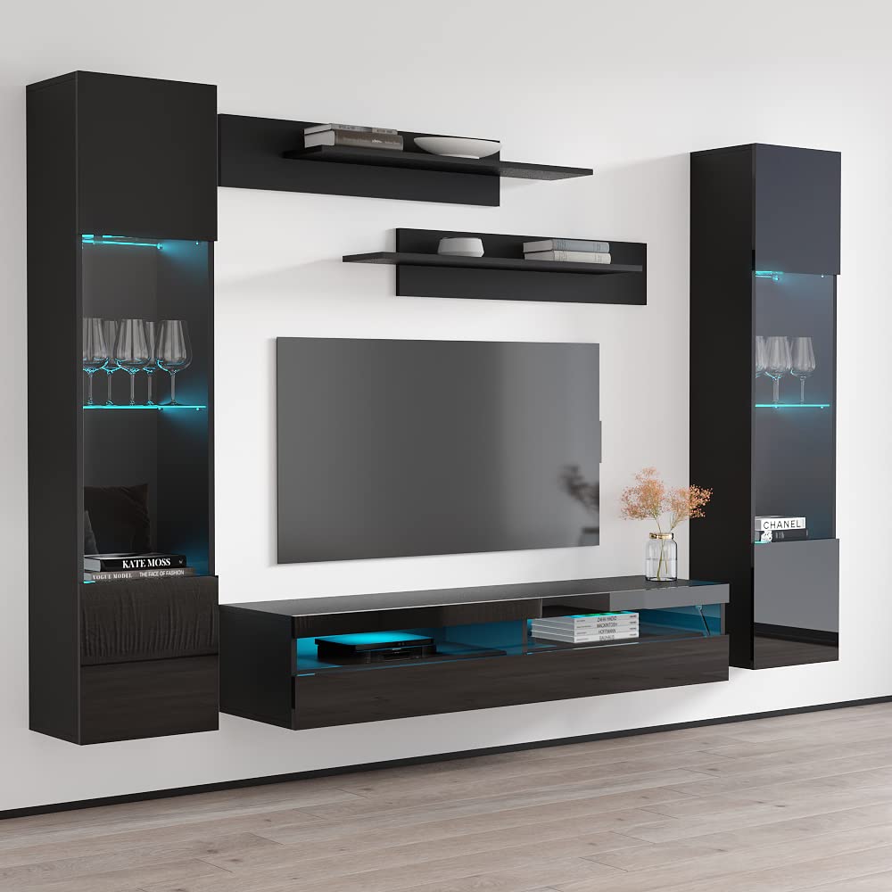 Modern Floating TV Stand with Storage & LED Lights - Wall-Mounted Entertainment Center Console for Bedroom & Living Room - 35