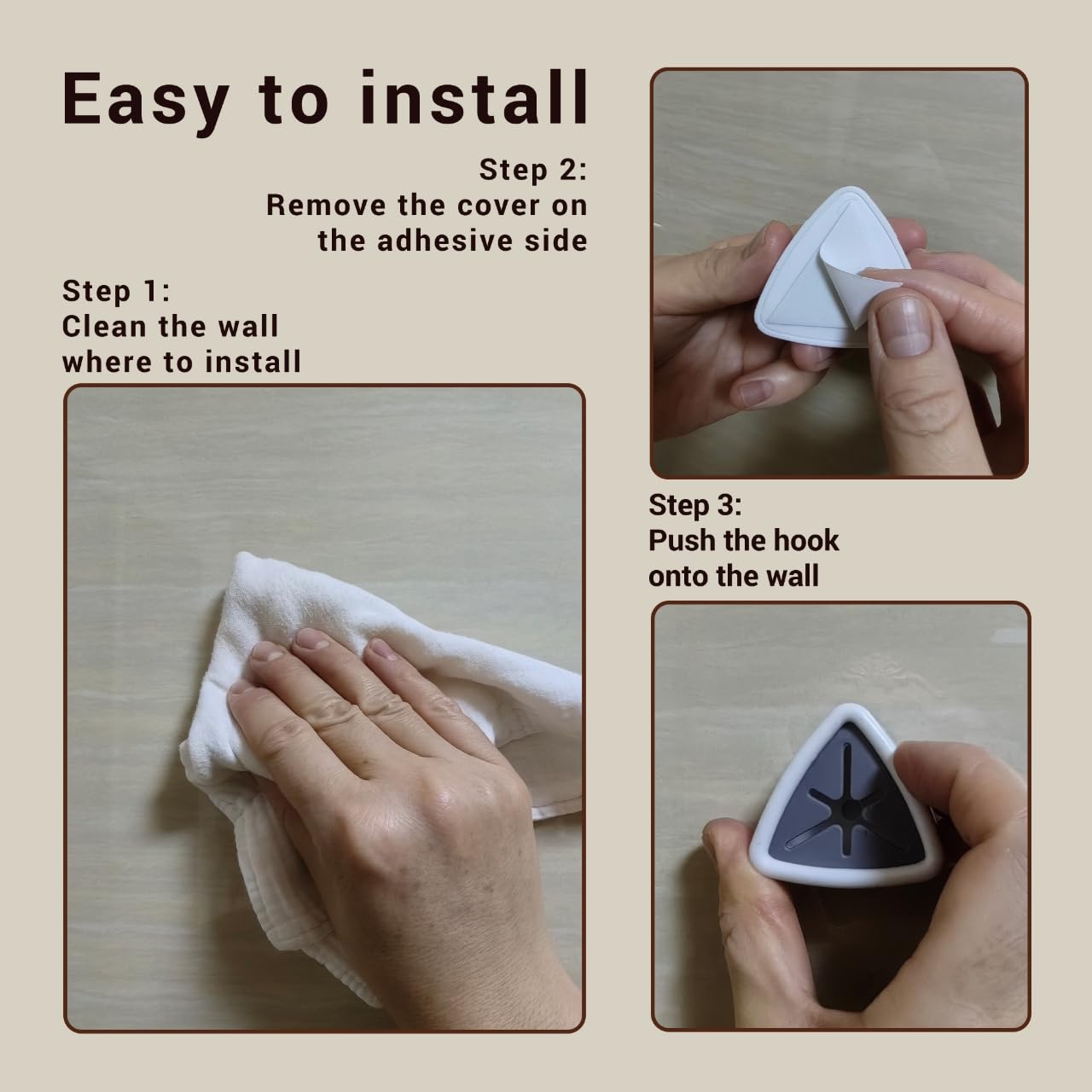Adhesive Push Towel Hook - 4 Pack White Kitchen & Bathroom Towel Holder for Hand Towels, Dish Towels & Washcloths - Space Saving Organizer for Cabinets, Drawers & Walls