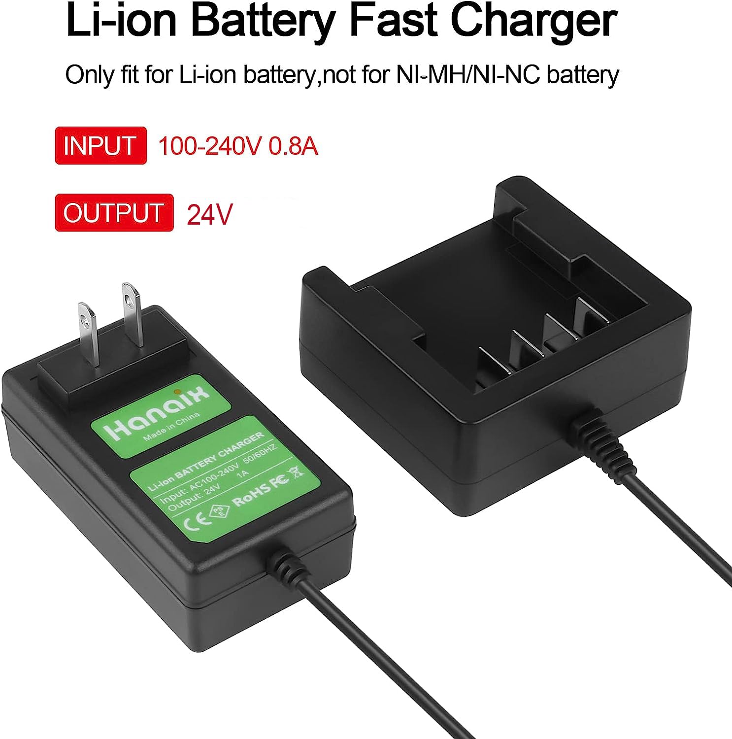 24V Li-ion Battery Charger for Greenworks 29842 29852 29322 BAG708 BAG711 - Fast Charging Compatible with Greenworks G-24 Power Tools - Perfect for Lawn Mowers, String Trimmers & Outdoor Power Equipment