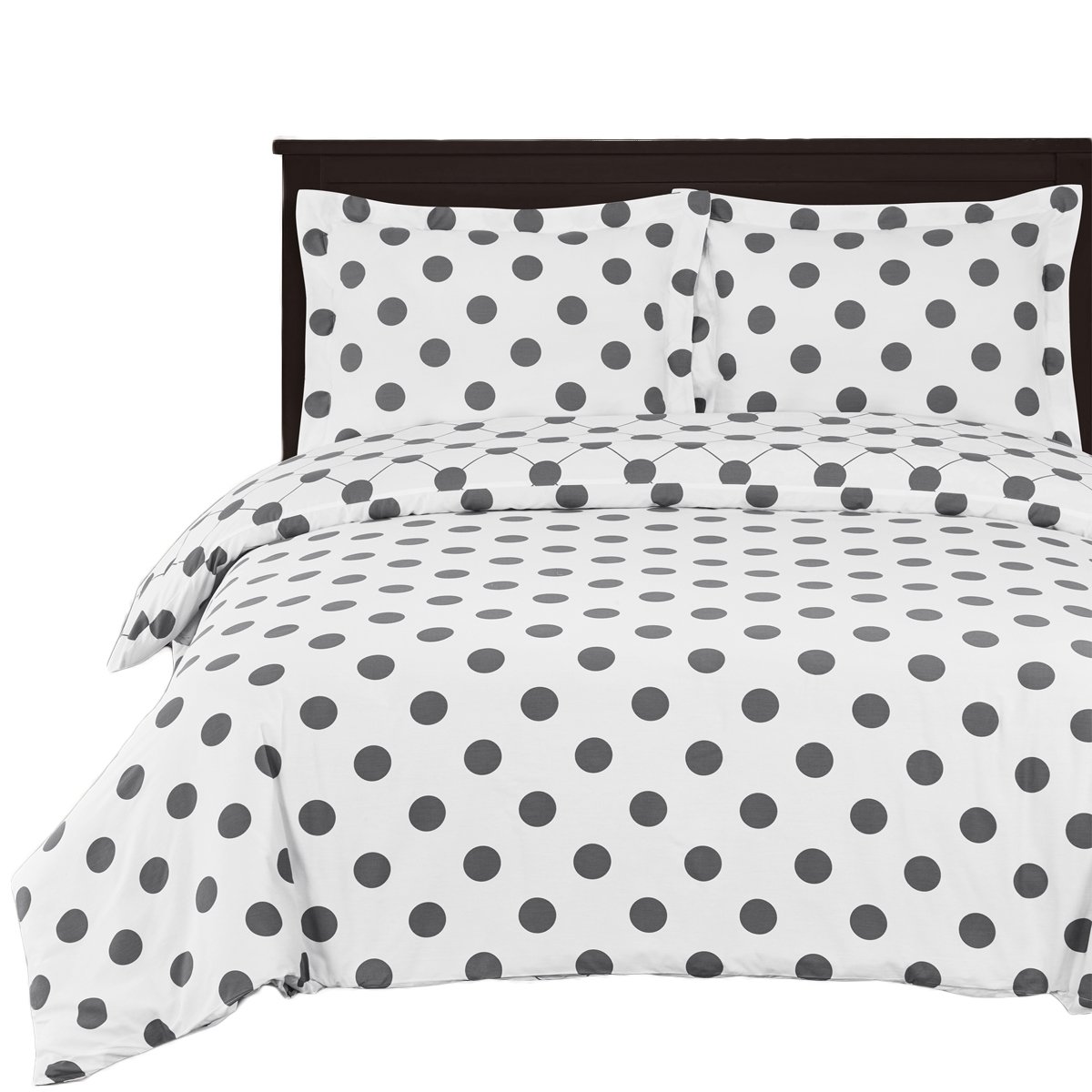 3PC Twin/Twin XL 100% Cotton Percale White & Grey Polka Dots Bedding Set - Includes 2PC Duvet Cover + 1PC Down Alternative Comforter - Soft & Breathable for All Seasons - Perfect for Kids, Teens & Guest Rooms