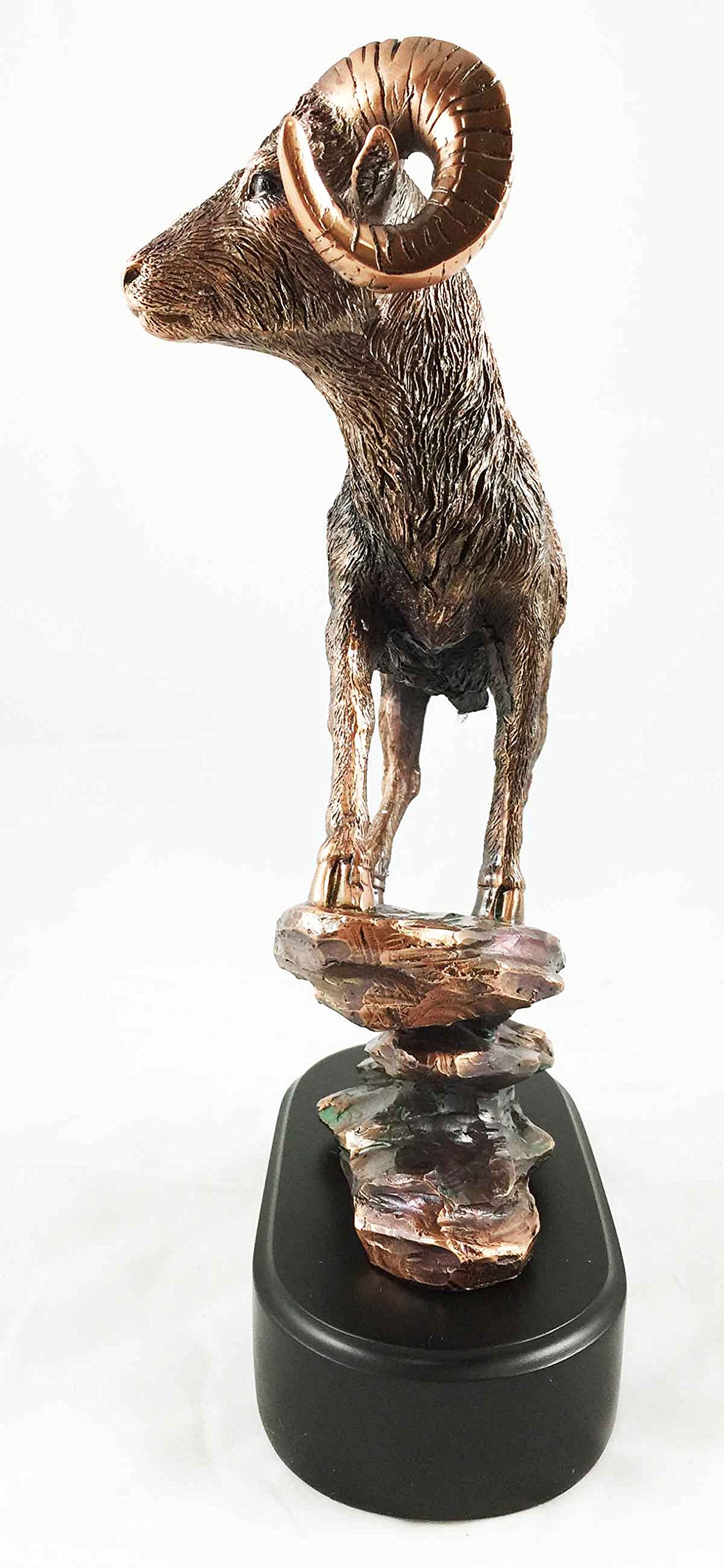 Bronze Electroplated Bighorn Sheep Ram Figurine Climbing on Sloping Rock - Home Decor, Office Gift & Western Theme Collectible - Perfect for Cabin Decor, Desk Display and Wildlife Enthusiasts