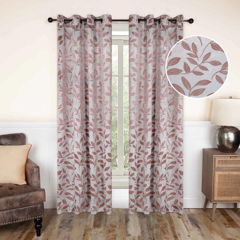 Machine Washable Blackout Curtains Set of 2 - Room Darkening Leaf Pattern Window Drapes for Bedroom & Living Room - Blocks Sunlight & Noise for Better Sleep