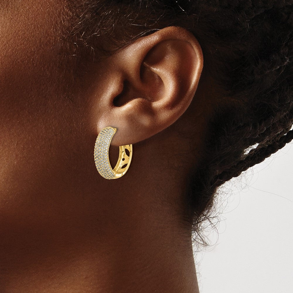 14K Gold Diamond Hinged Hoop Earrings for Women - Classic Dangle Hoops with Sparkling Stones - Perfect for Parties, Weddings & Everyday Elegance (Model EM5382)