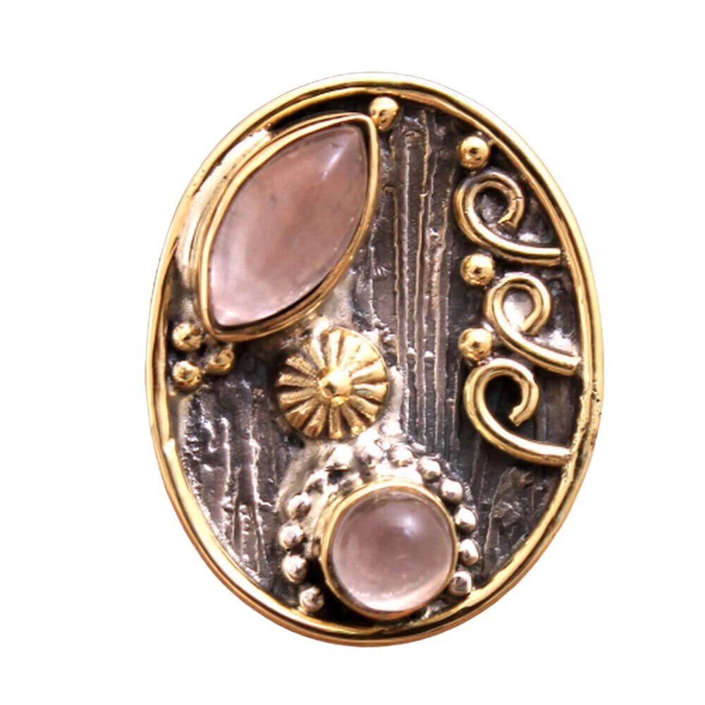 Rose Quartz 925 Sterling Silver Rings for Women - Light Pink Bridesmaid Jewelry, Round & Marquise Cut Gemstone Vintage Rings, Bezel Set Handmade Wedding Rings - Perfect for Bridal Party, Anniversary & Everyday Elegance