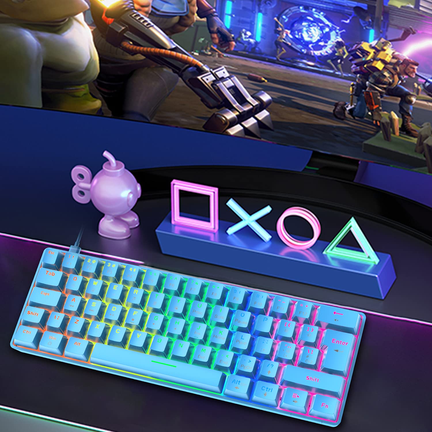 T60 UK Layout 60% Wired Mechanical Gaming Keyboard - Blue Switch, 62 Keys, RGB Backlit, Anti-Ghosting | Compact & Portable for PC, Laptop | Perfect for Gamers, Programmers & Office Typists (Blue/Red Switch Options)