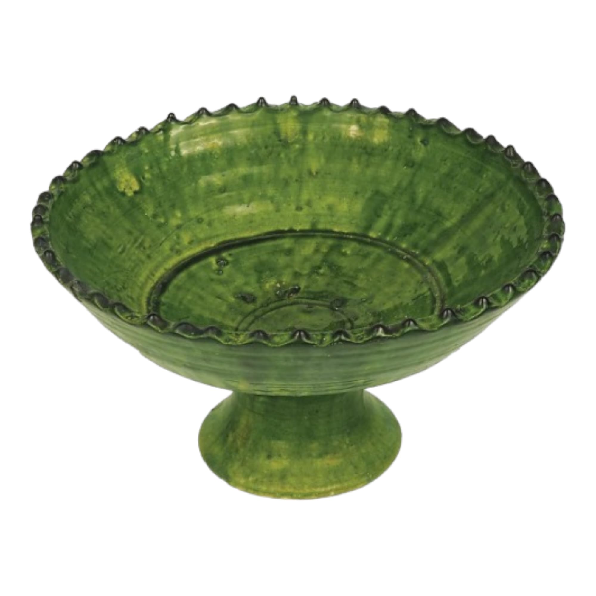 Large Green Moroccan Glazed Ceramic Serving Bowl - 9.8 Inch Footed Tamegroute Bowl for Home Decor & Dining - Perfect for Soups, Salads, and Table Centerpieces