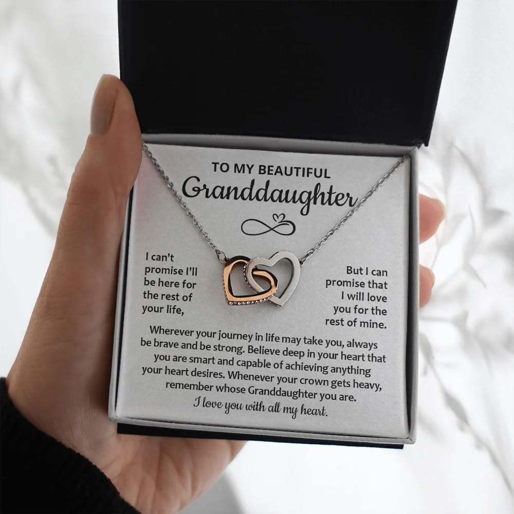 Interlocking Heart Necklace for Granddaughter - Meaningful Jewelry Gift from Grandma or Grandpa | Birthday & Graduation Present | Perfect for Special Occasions & Family Bonding