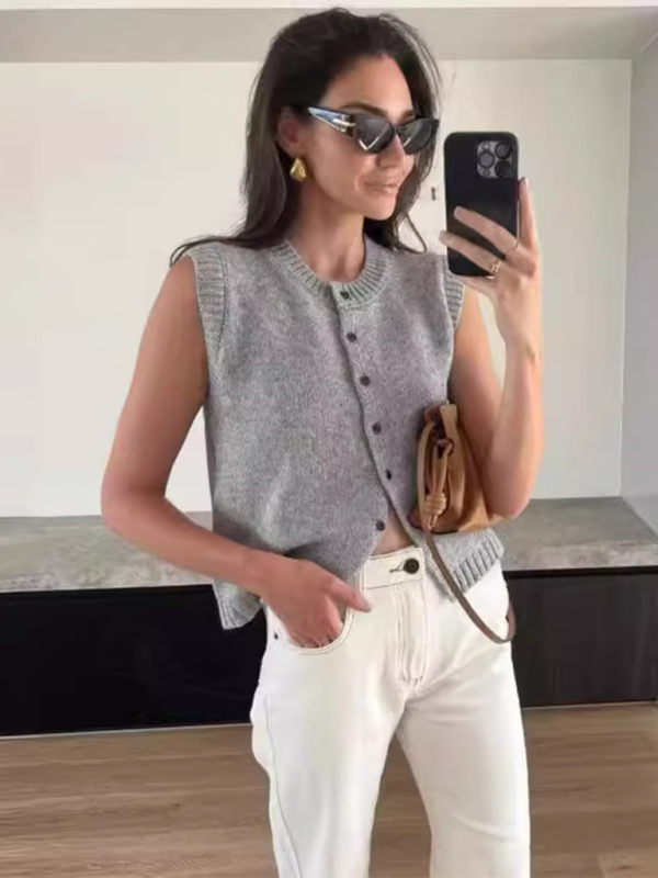 Stylish Women's Knitted Vest Top - Casual & Comfortable Pullover Sweater for Layering, Office Wear & Fall Fashion
