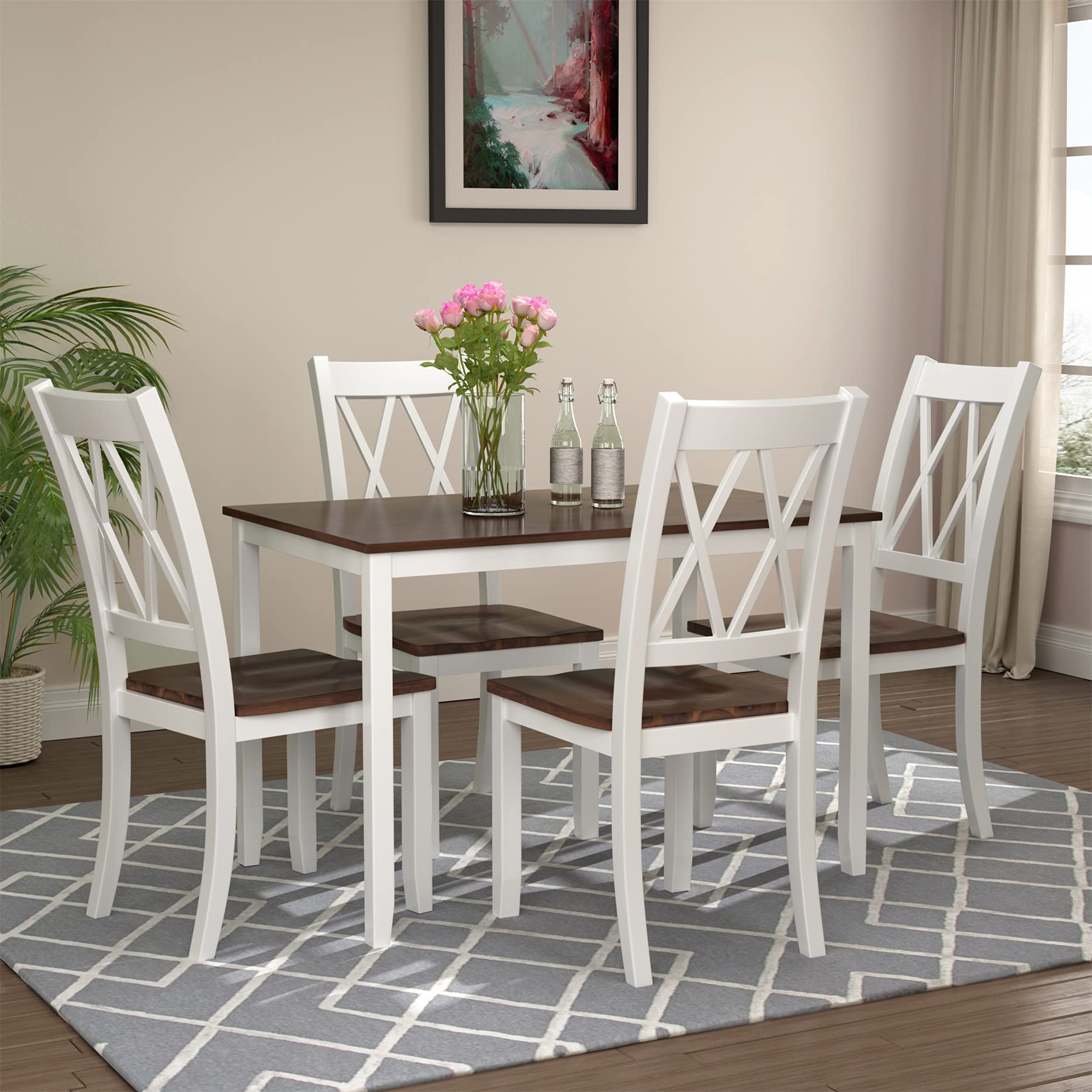 Harper & Bright Designs 5-Piece Wooden Dining Table and Chair Set - White & Cherry Finish - Perfect for Kitchen, Dining Room, and Small Space Furniture - Ideal for Family Meals, Entertaining Guests, and Home Decor
