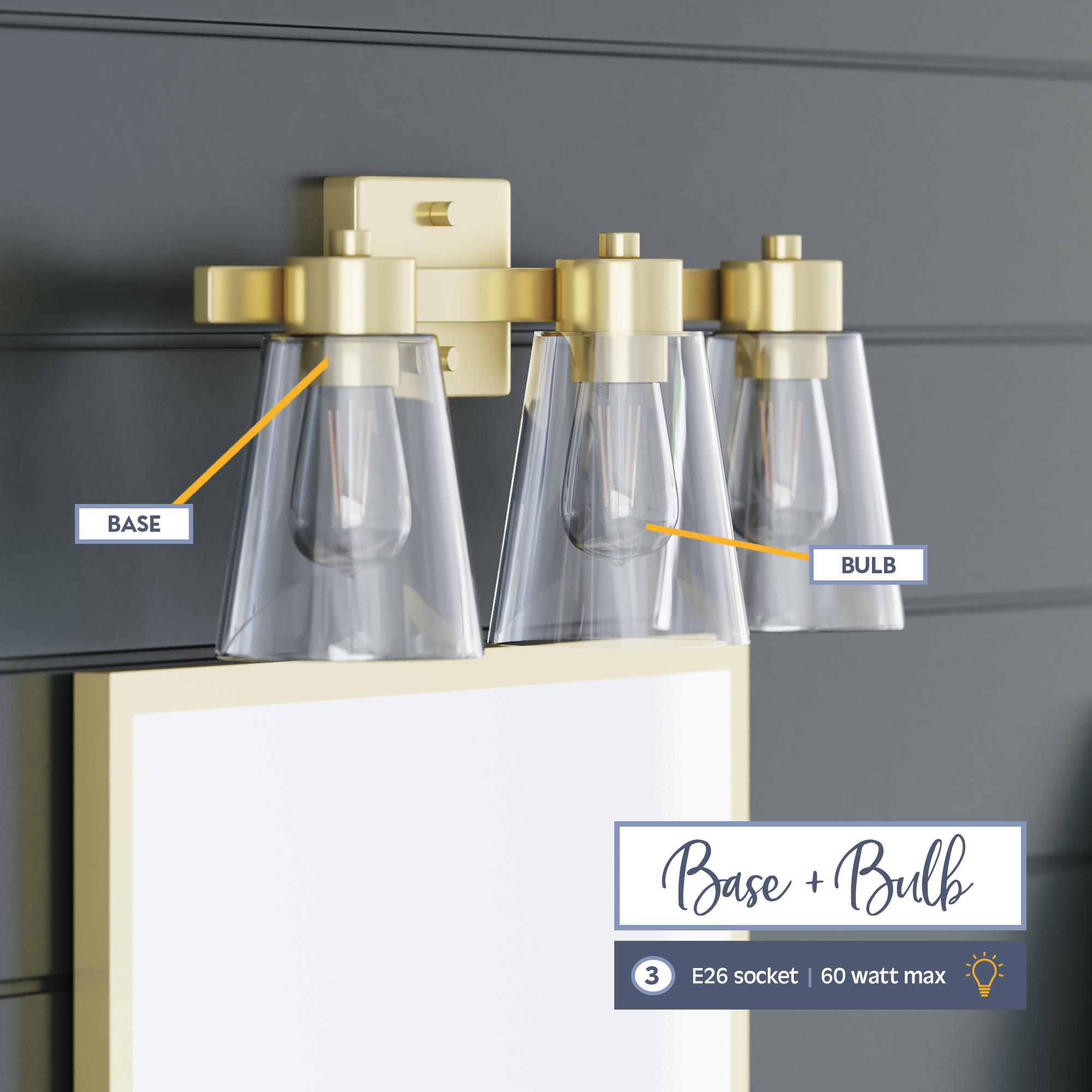 Fairendale 3-Light Vanity Light Fixture with Clear Glass Shades in Soft Gold Finish - Perfect for Bathroom, Bedroom, and Dressing Room Lighting