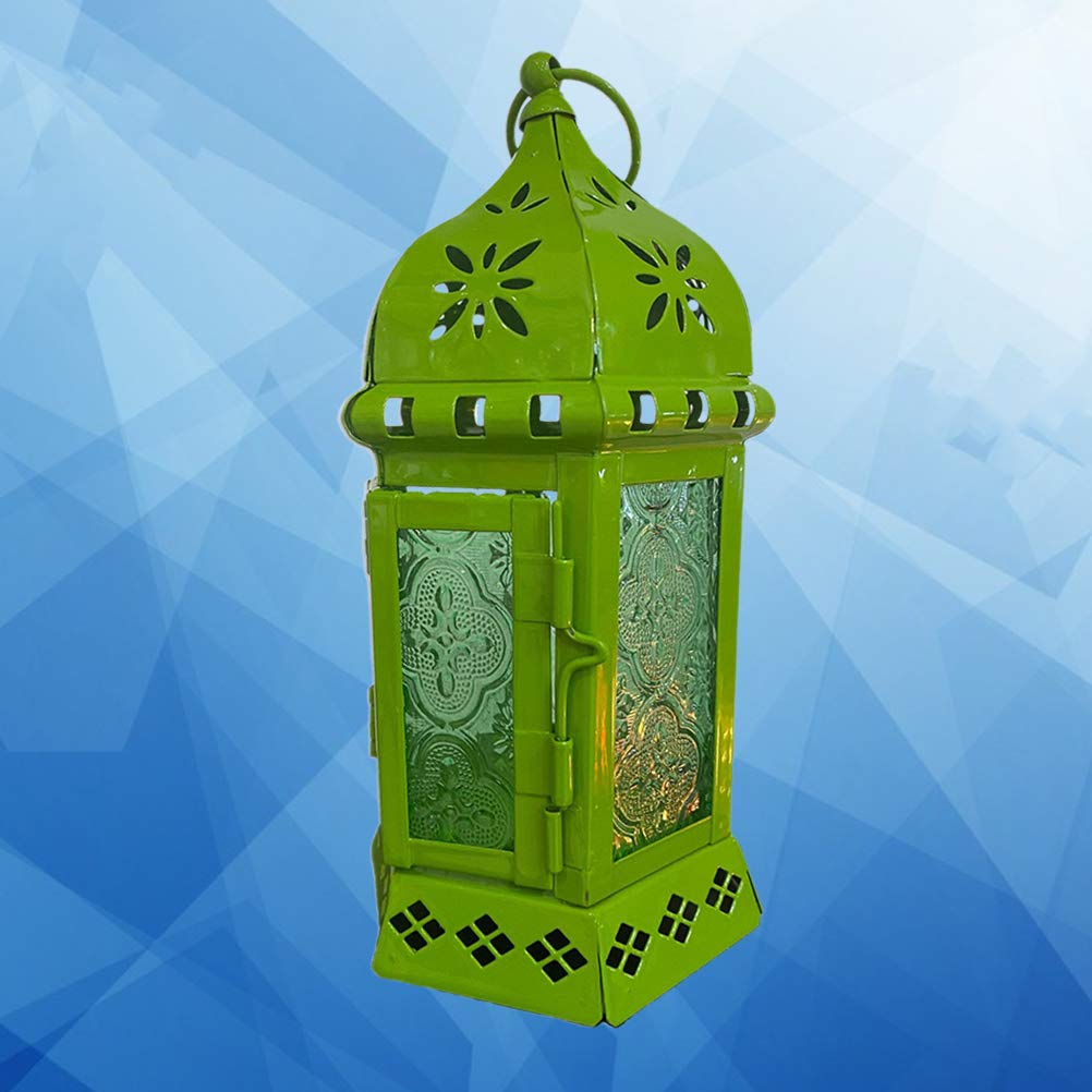 1PC Moroccan Wrought Iron Candlestick - Rustic Hanging Candle Lantern Holder for Tea Lights - European Style Iron Lantern for Home Decor, Wedding, Garden & Romantic Ambiance