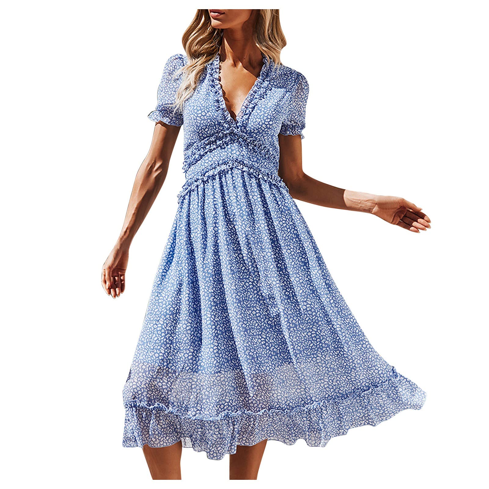 Women's Floral Print V-Neck Summer Dress - Casual Short Sleeve Skirt for Women | Perfect for Beach Vacations, Date Nights & Summer Outings
