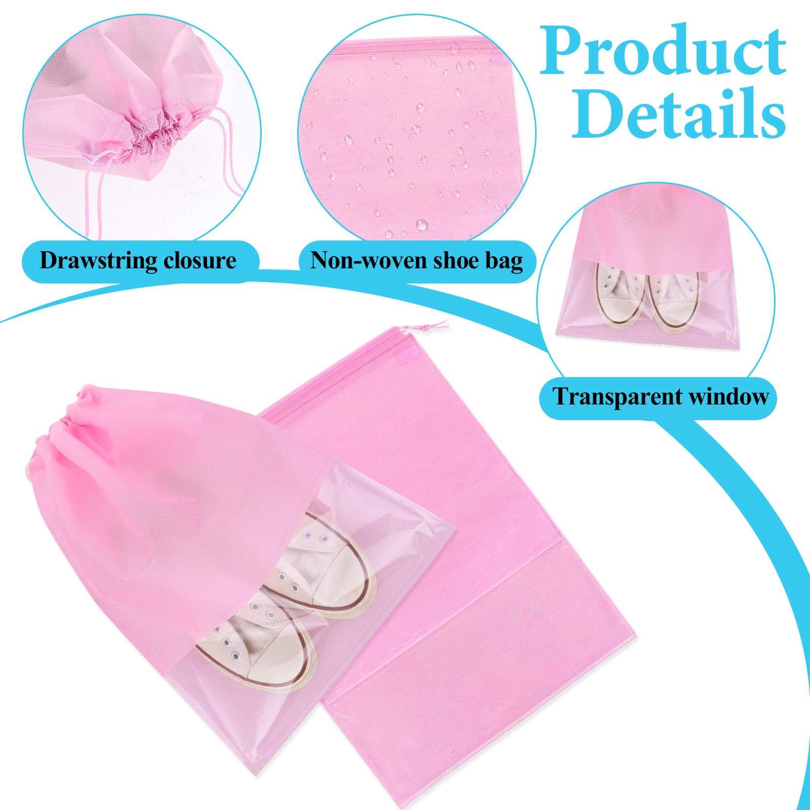 6Pcs Travel Shoe Bags - 17x12 Inch Waterproof Dustproof Drawstring Storage Pouches with Clear Window | Non-Woven Shoe Organizer for Women | Perfect for Gym, Dance, Travel & Sports Gear Storage