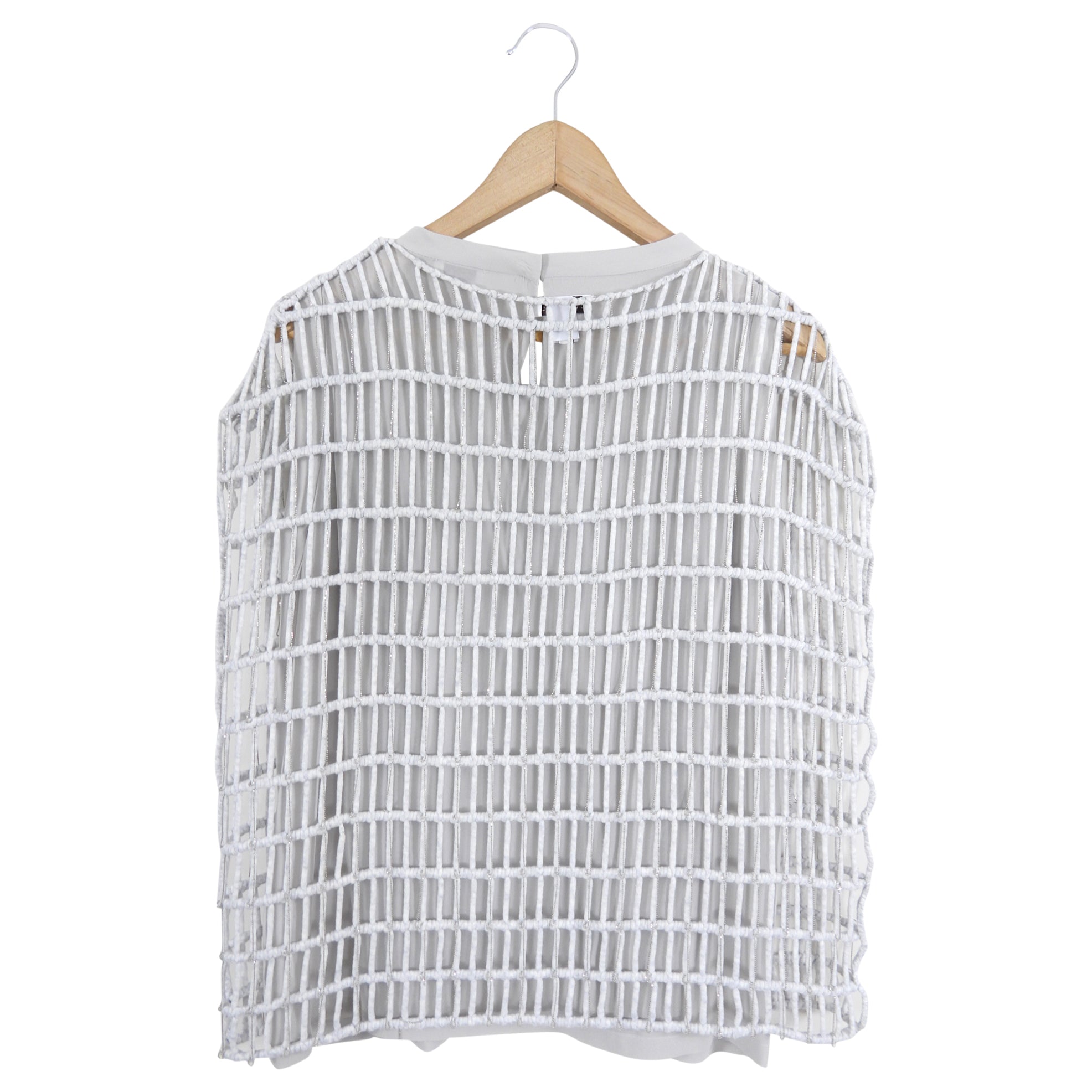 Brunello Cucinelli Dove Grey Caged Knit Chain Top Women's Size L (8/10) - Elegant Casual Wear for Office & Evening Outfits
