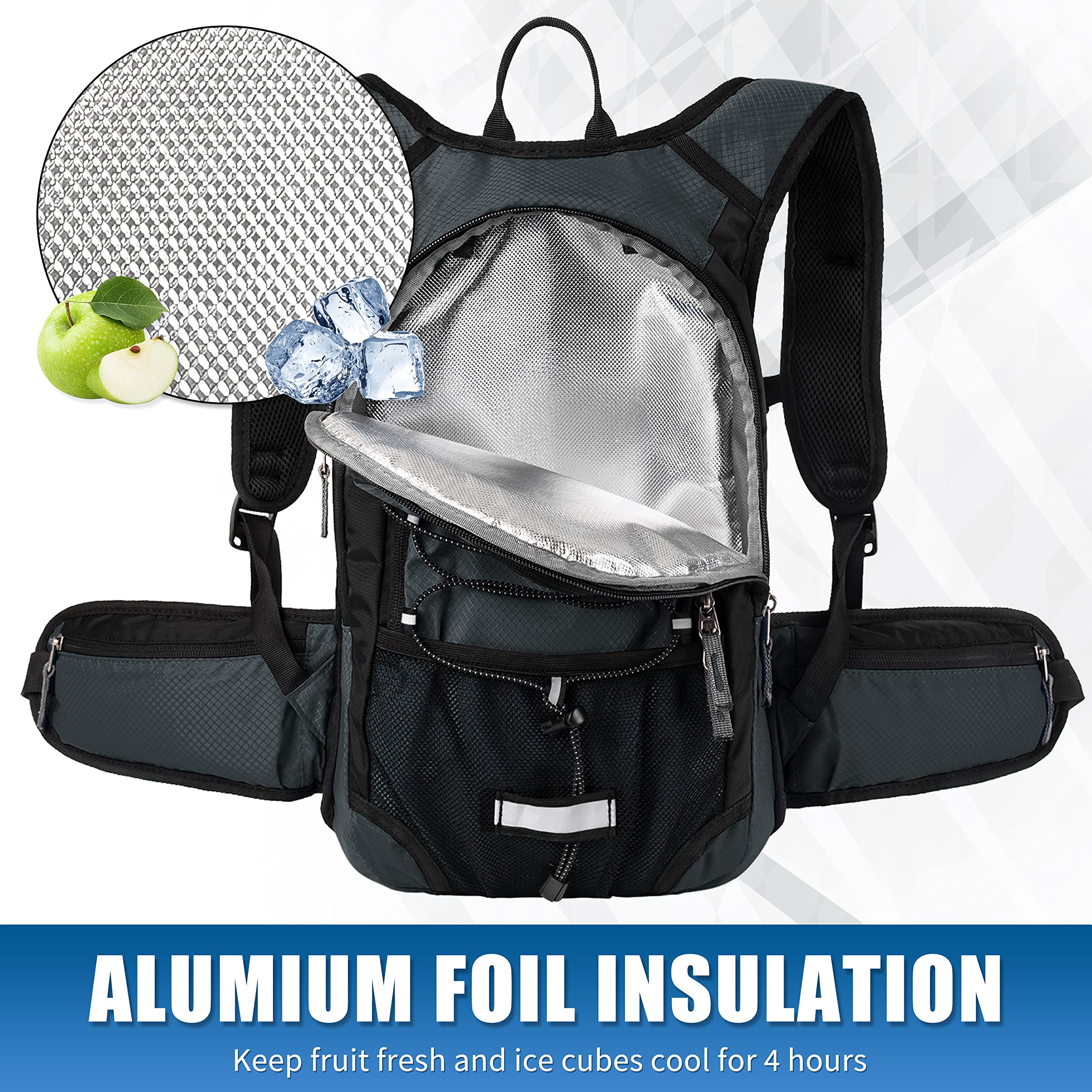 Miracol Insulated 2L Hydration Pack - Lightweight Hiking Water Backpack with Leak-Proof Bladder for Outdoor Adventures, Running, and Cycling