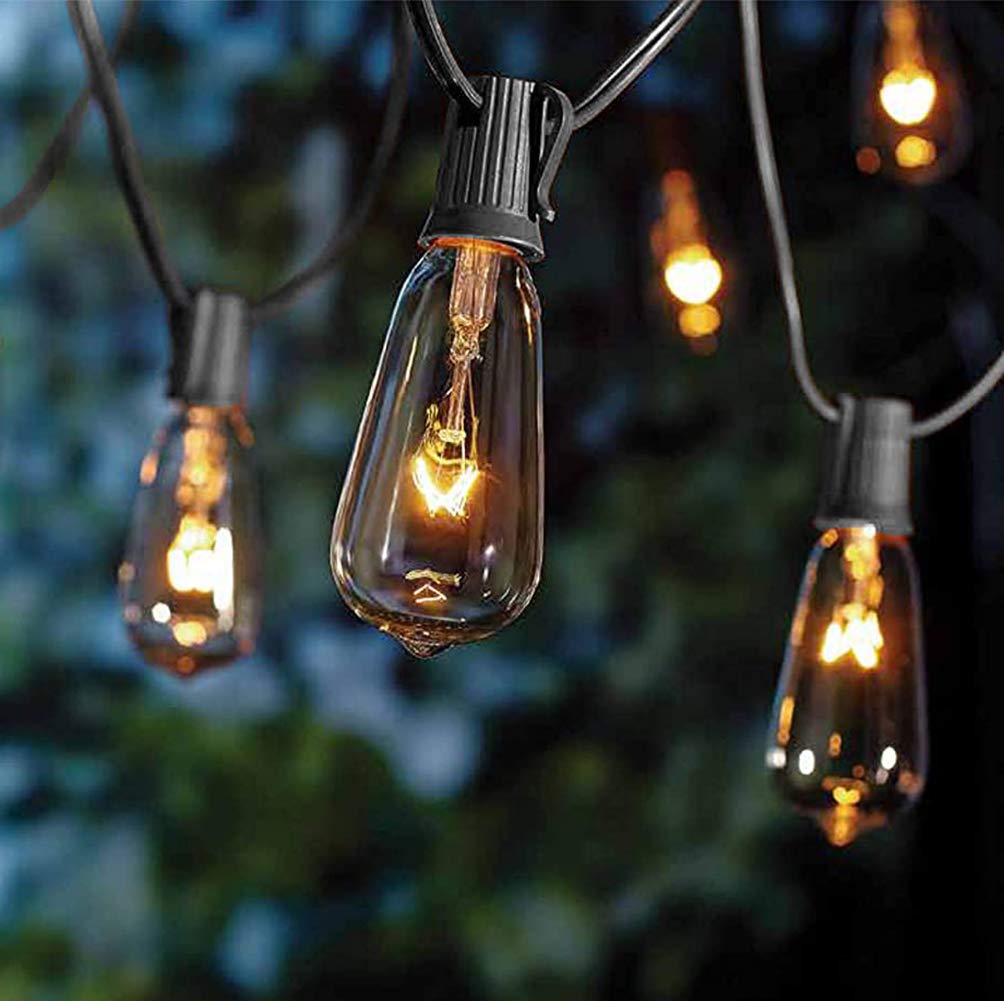 10Ft Waterproof Outdoor String Lights with 11 Vintage Edison Bulbs (Includes 1 Spare) - ST40 Hanging Patio Lights for Garden, Backyard, Party, Wedding, Balcony Decor - Perfect for Romantic Dinners, Outdoor Gatherings & Holiday Lighting - Black