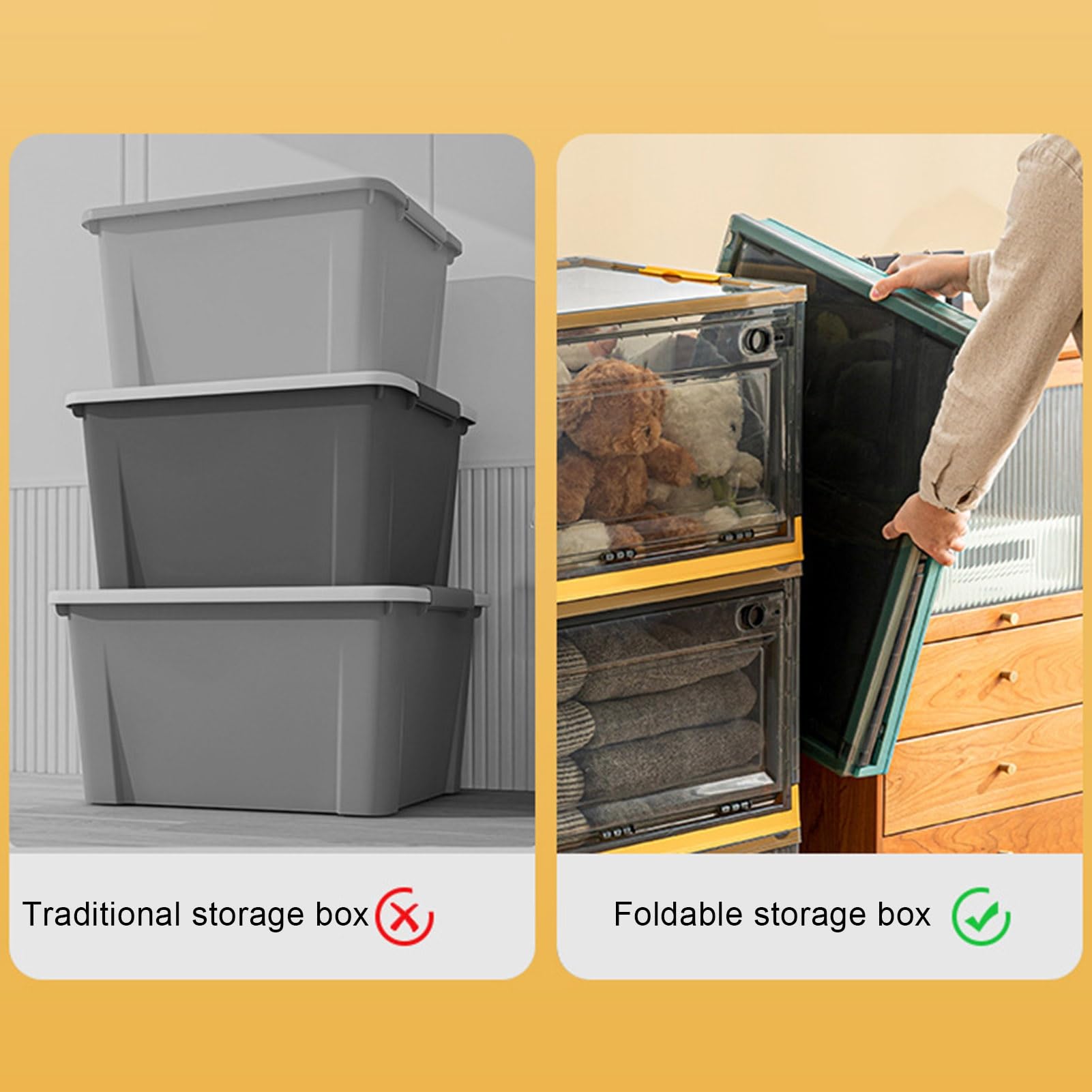 Stackable Plastic Storage Box with Lid - Space-Saving for Clothes & Toys