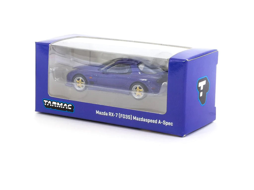 Tarmac Works 1:64 Scale Mazda RX-7 FD3S Mazdaspeed A-Spec Diecast Model Car - Innocent Blue Mica | Collectible Miniature for Display, Racing Enthusiasts & Car Lovers