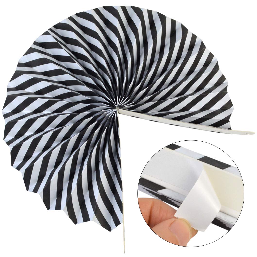 18-Piece Black and White Round Paper Fan Set - Decorative Folding Hanging Fans for Halloween, Birthday, Wedding & Graduation Parties - Perfect for Wall Decor, Ceiling Garlands, and Event Backdrops