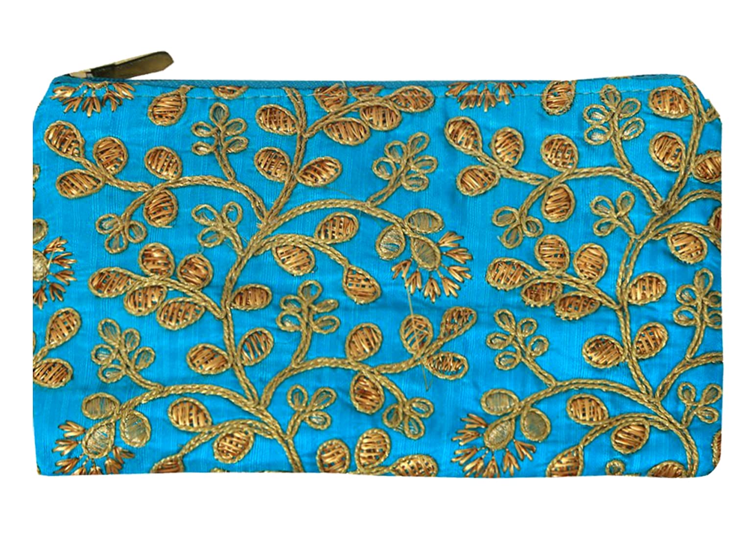 Kuber Industries Blue Embroidery Hand Purse & Wallet for Women - Stylish Crossbody Clutch with Zipper Closure - Perfect for Parties, Weddings & Everyday Use (HS39KUBMART022031)