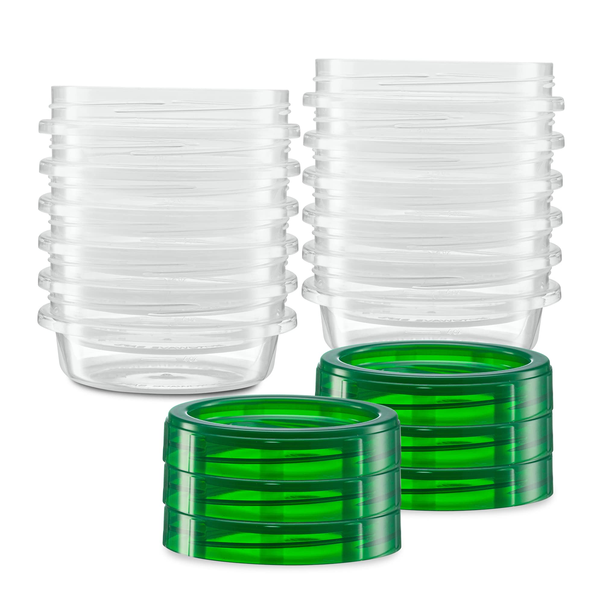 20 Pack 8oz Clear Plastic Food Storage Containers with Green Screw-On Lids - Freezer Safe Twist Cap Containers for Meal Prep, Leftovers & Snacks