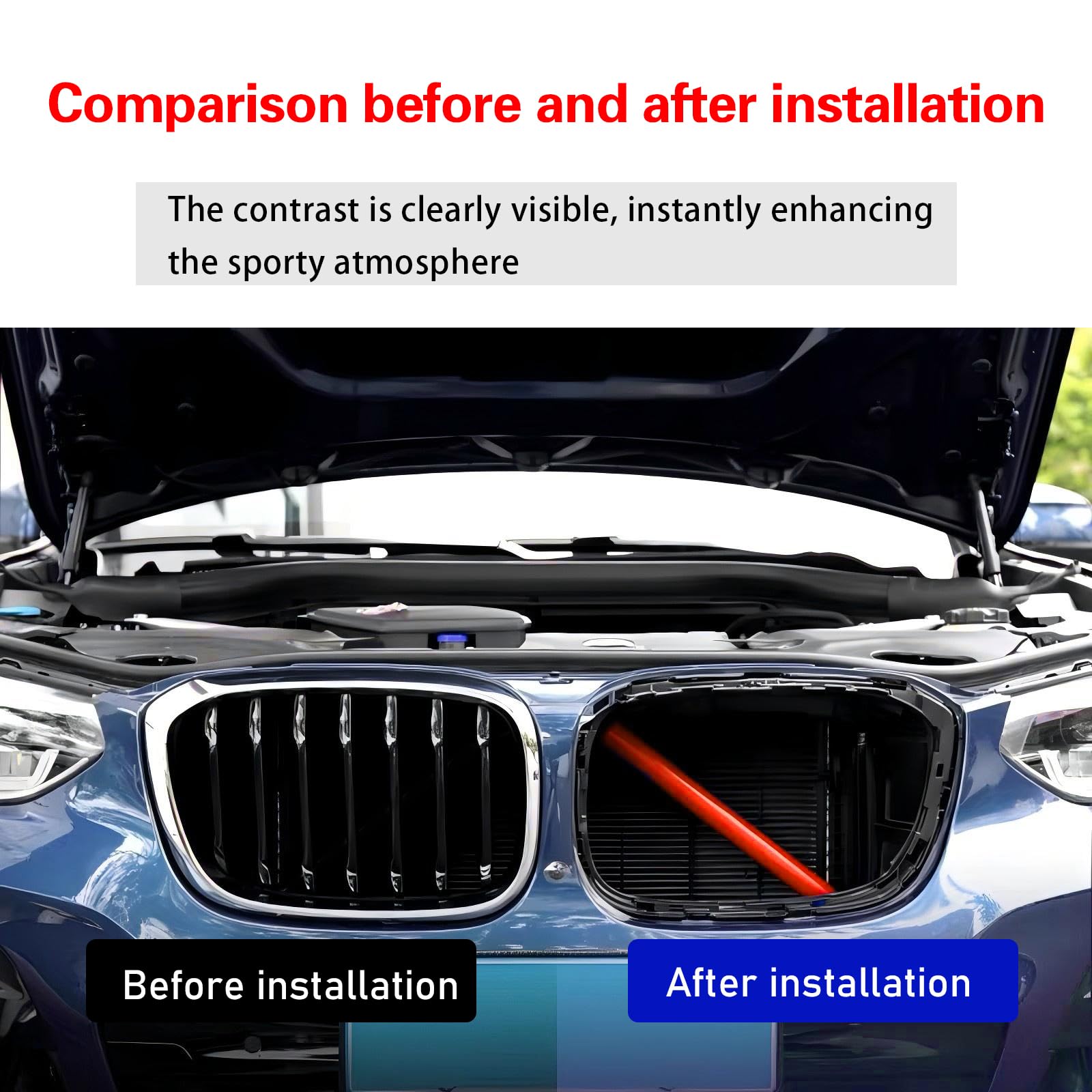 2 PCS Car Grill Inserts Decorative Strips - 12.9In x 1.1In Waterproof Durable ABS Front Grill Covers for BMW 3/4/5/6/7 Series & X1/X2/X3/X4/X5 - Red Auto Accessories for Enhanced Vehicle Style & Protection (Perfect for Car Shows, Daily Driving & Customization)