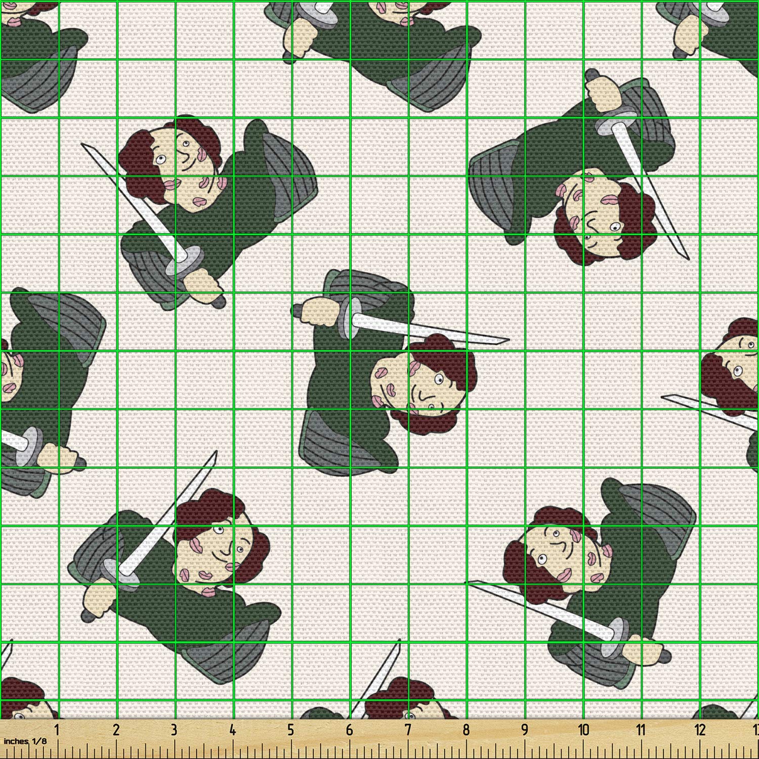 Ambesonne Duke Fabric by The Yard - British Monarch Prince Charming Lipstick Knight Love Design - 2 Yards Ivory Hunter Green Upholstery Fabric for Sofa, Curtains & Home Decor - Perfect for Victorian, Royalty & Romantic Themed Interiors