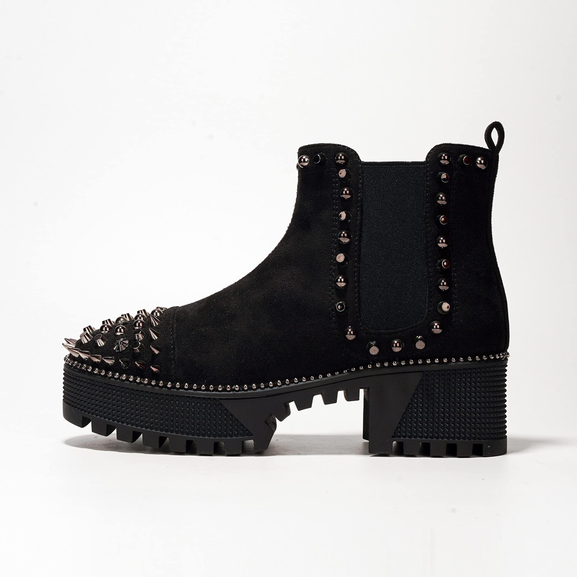 Cape Robbin Women's Spiky Pull-On Combat Boots - Black Studded Ankle Boots with Platform for Punk, Gothic & Streetwear Fashion | Perfect for Concerts, Parties & Everyday Edgy Style