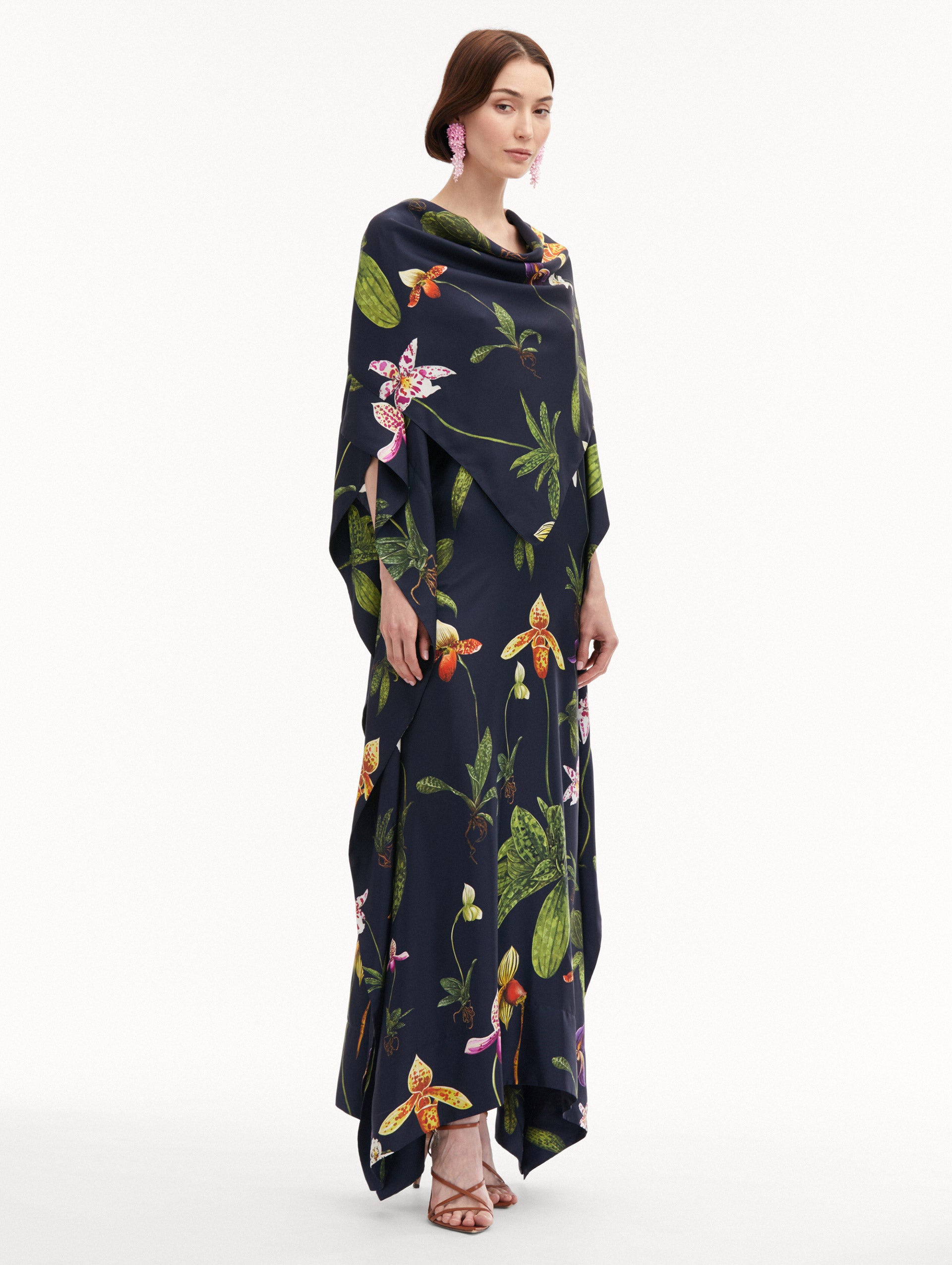 Elegant Orchid Silk Twill Caftan Dress for Women - Boho Chic Loungewear & Beach Cover Up - Perfect for Vacation, Bridal Shower, and Summer Evenings