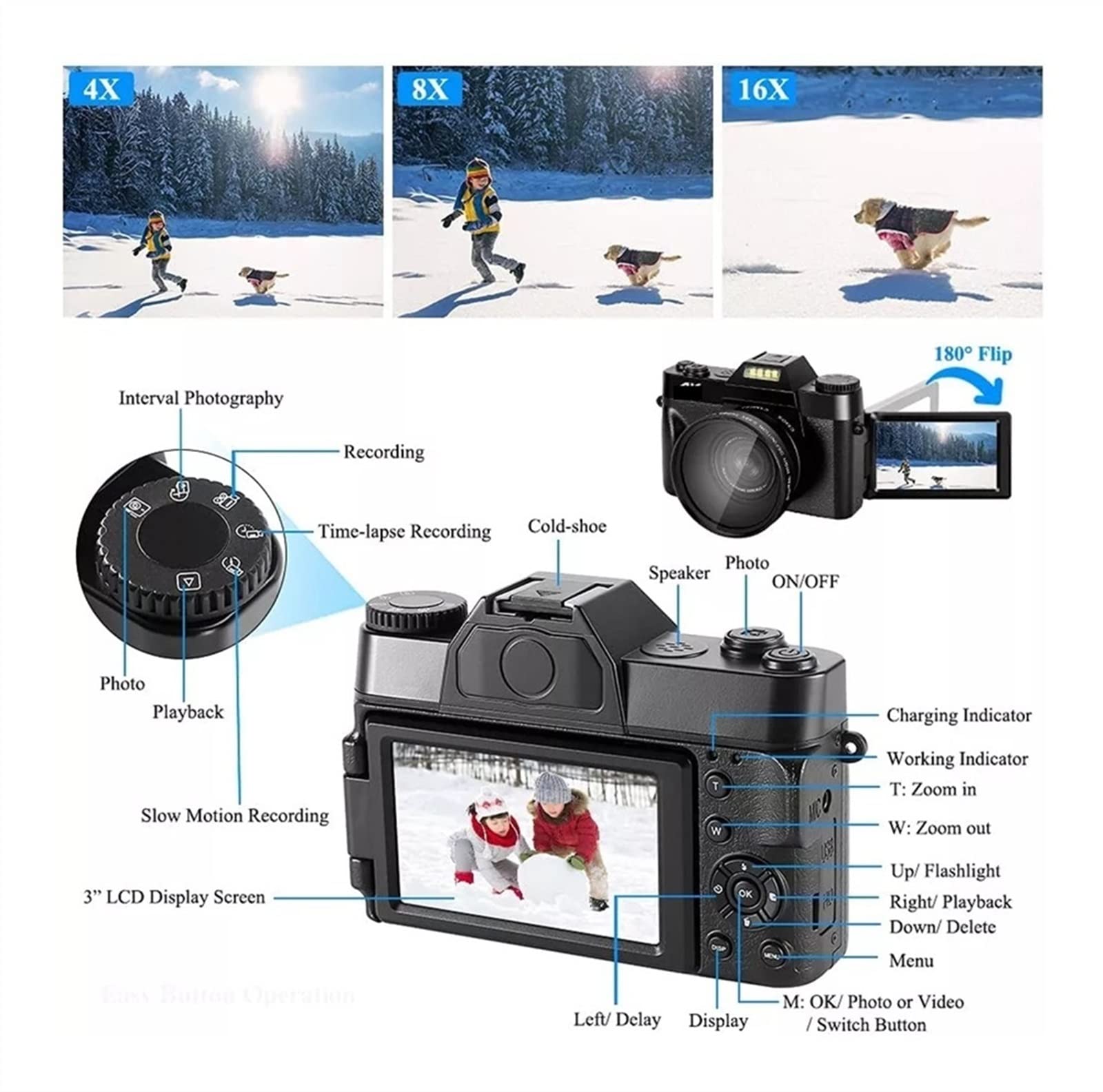 AUBEST 4K Digital Video Camera Camcorder - 48MP Photography, Rotatable Screen, Compact & Retro Design for Vlogging, YouTube, Travel Recording (Includes 128GB TF Card) - Perfect for Content Creators, Travel Vlogging & Family Events