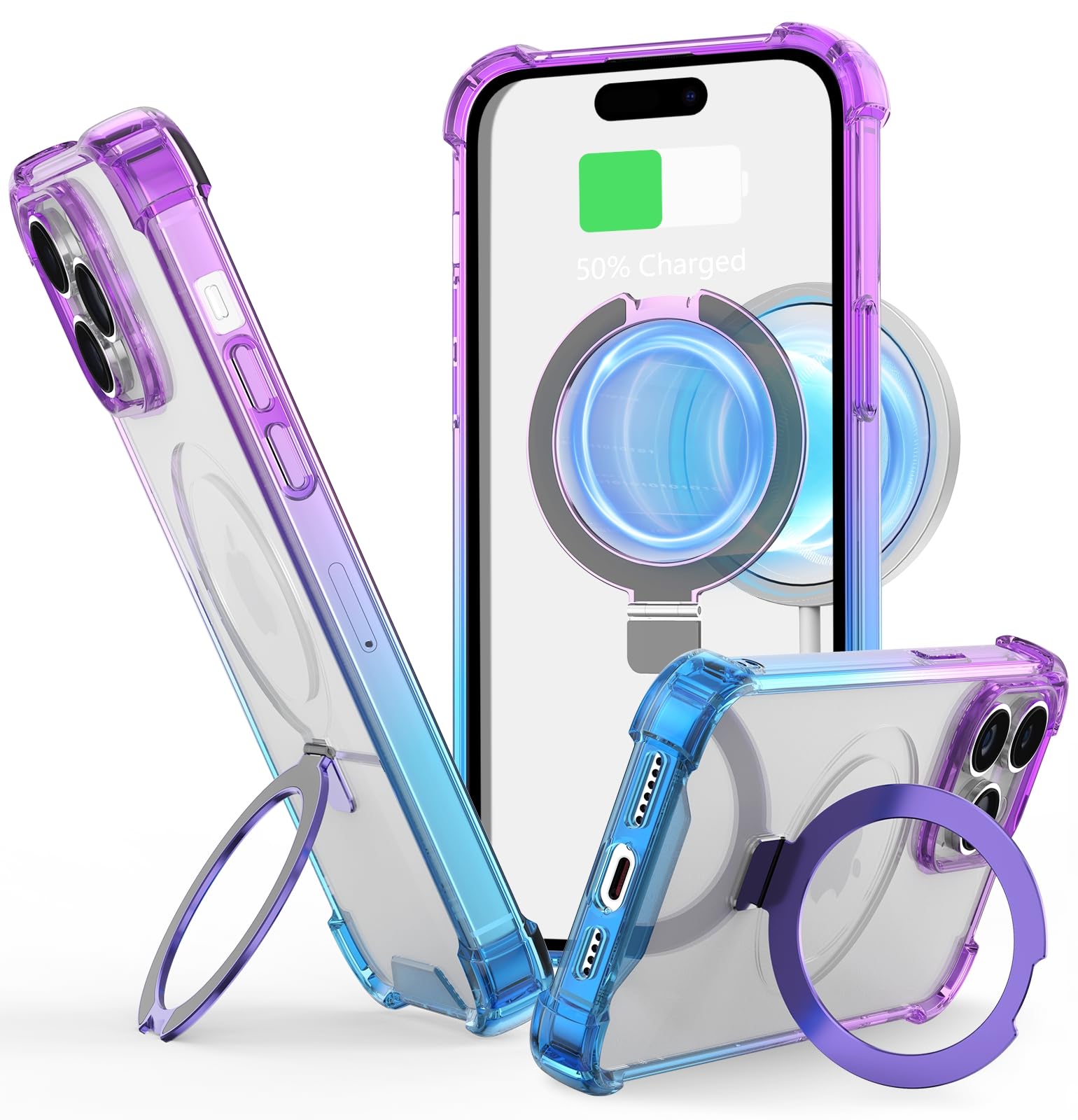 ANSIWEE Magnetic Clear Case for iPhone 14 Pro Max - Magsafe Compatible with Military Drop Protection, Colorful Bumper & Wireless Charging - Purple Blue Phone Cover for Men & Women | Perfect for Work, Travel & Daily Protection