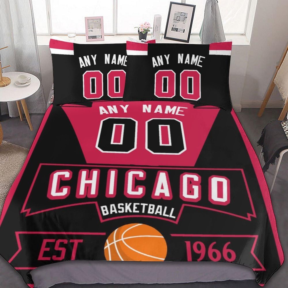 Custom Basketball Comforter Set - 3 Piece (Comforter + 2 Pillowcases) - Personalized Name & Number - Soft Lightweight Quilt Bedding for Basketball Fans - Perfect for Sports Themed Bedroom Decor & Gift for NBA Lovers