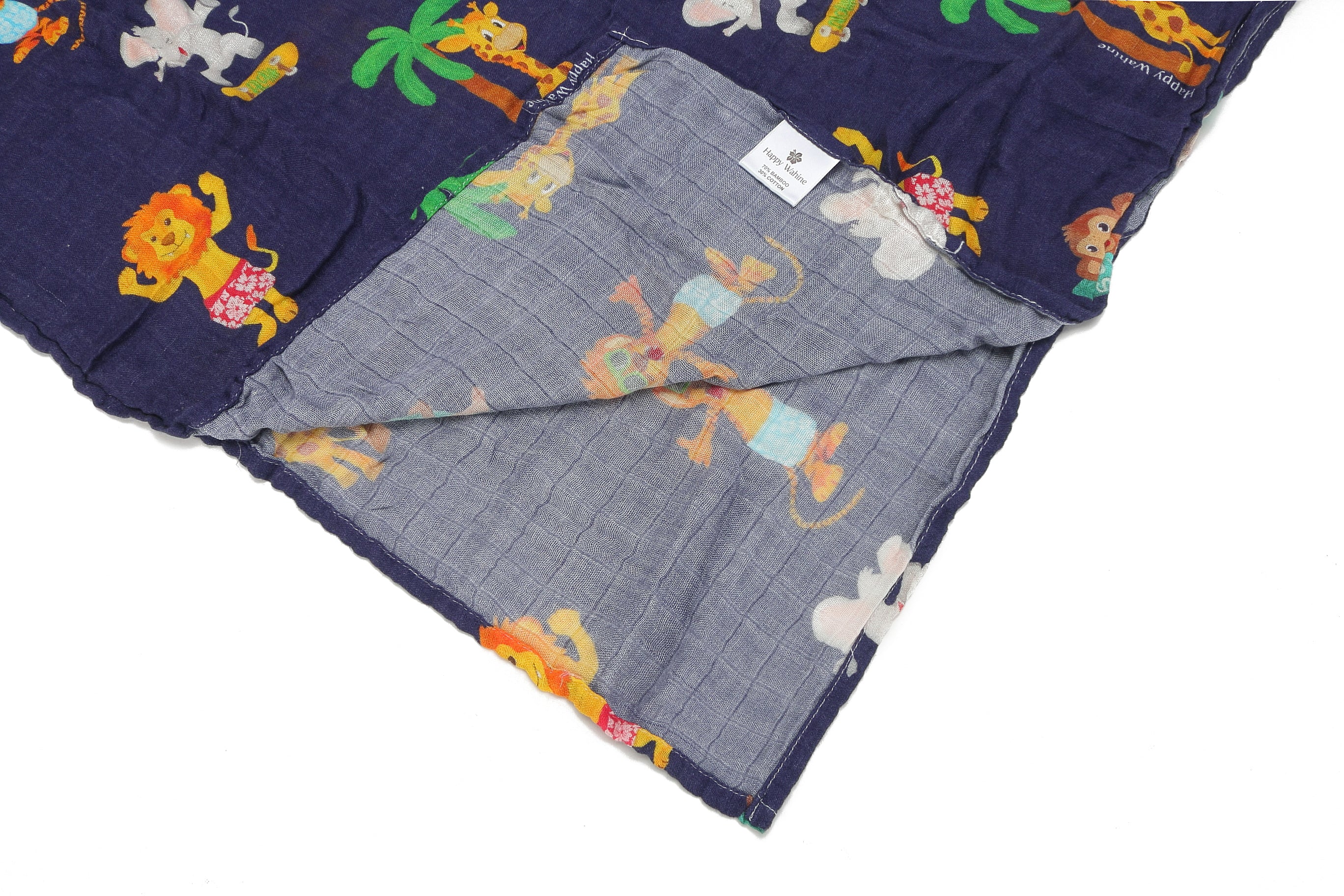 Soft Baby Muslin Swaddle Blanket with Zoo Animals Print - Navy Blue for Newborns & Infants | Perfect for Swaddling, Nursing, and Stroller Use