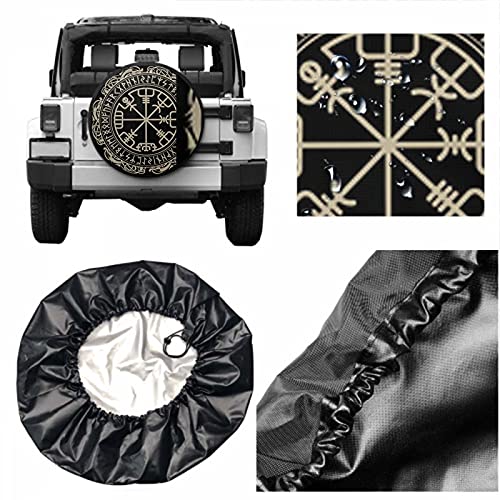WONDERTIFY Viking Tire Cover with Vegvisir Rune and Dragon Design - 14 Inch Black Spare Wheel Cover for Cars, Trucks, SUVs, Campers & Trailers | Durable Weatherproof Protection for Off-Road Adventures & Road Trips