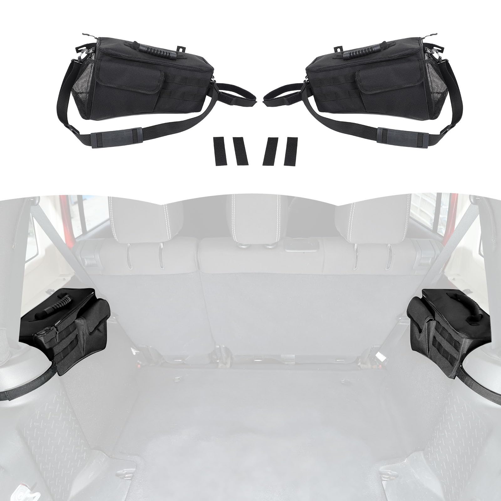 Jeep Wrangler JK & Unlimited 4 Door Rear Trunk Organizer Storage Bag (2007-2017) - 2PCS Interior Accessories for Car Organization - Perfect for Camping, Road Trips & Daily Storage