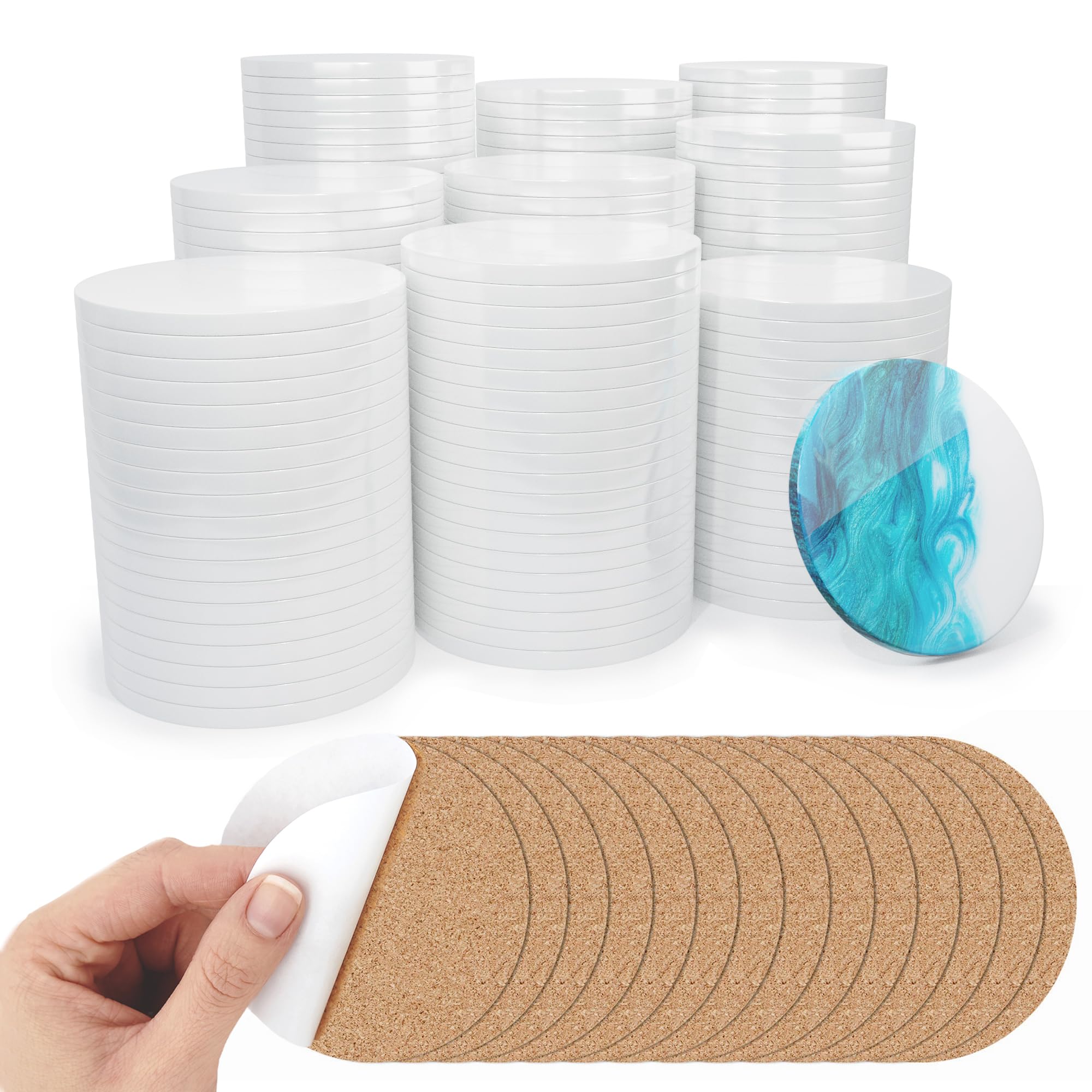 100 Pack 4-Inch Round Glazed Ceramic Coasters with Cork Backings for Alcohol Inks, Painting & DIY Crafts - Perfect for Home Decor, Bar Use, and Gift Making