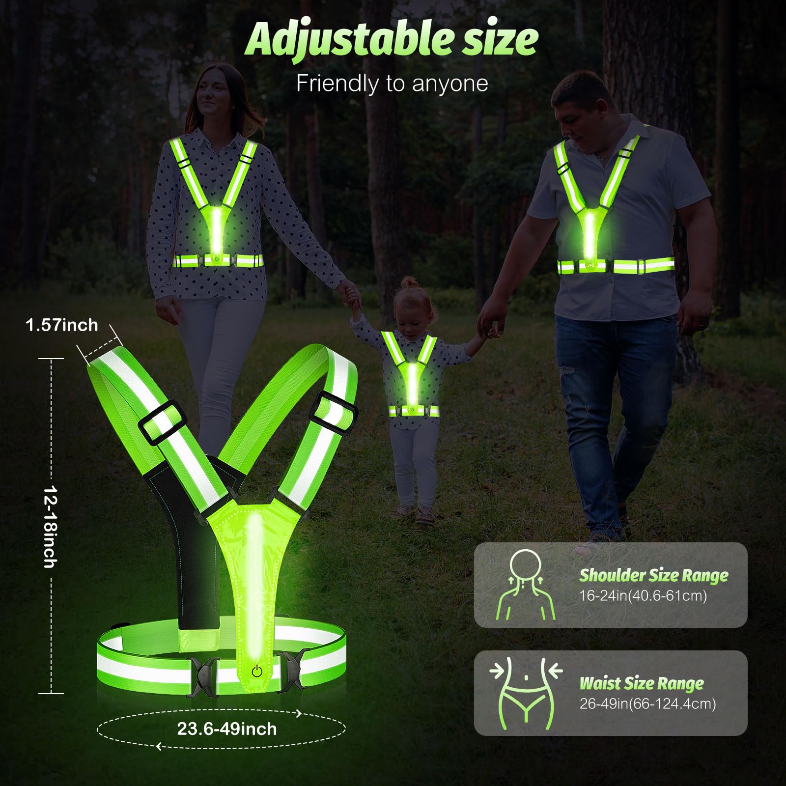 LED Reflective Running Vest with 3 Light Modes - High Visibility Safety Vest for Night Running, Cycling & Outdoor Activities - Waterproof & Adjustable for Men & Women