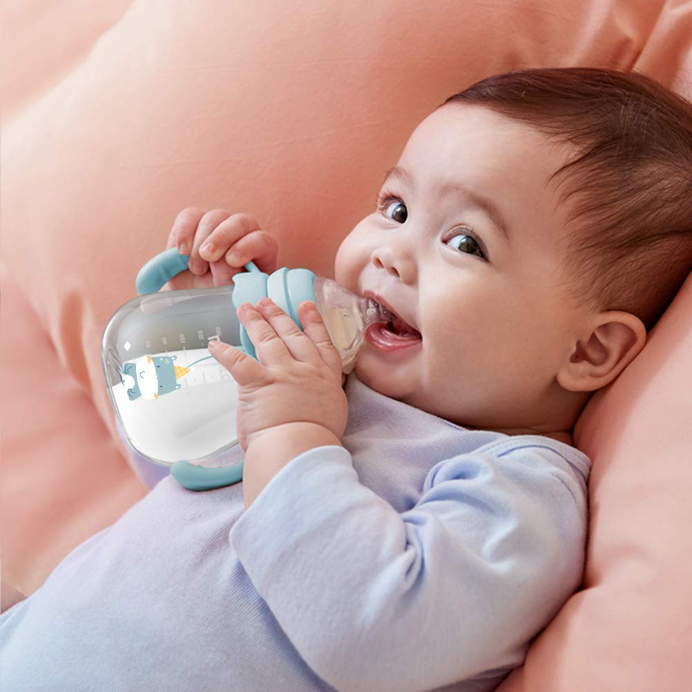POTATO Glass Baby Bottles for Breastfeeding - Anti-Colic 6 oz Bottle with Medium Flow Nipple (2 Pack) - BPA-Free Infant Feeding Bottles for Babies 3-6 Months - Perfect for Daycare, Travel & Night Feedings - Blue
