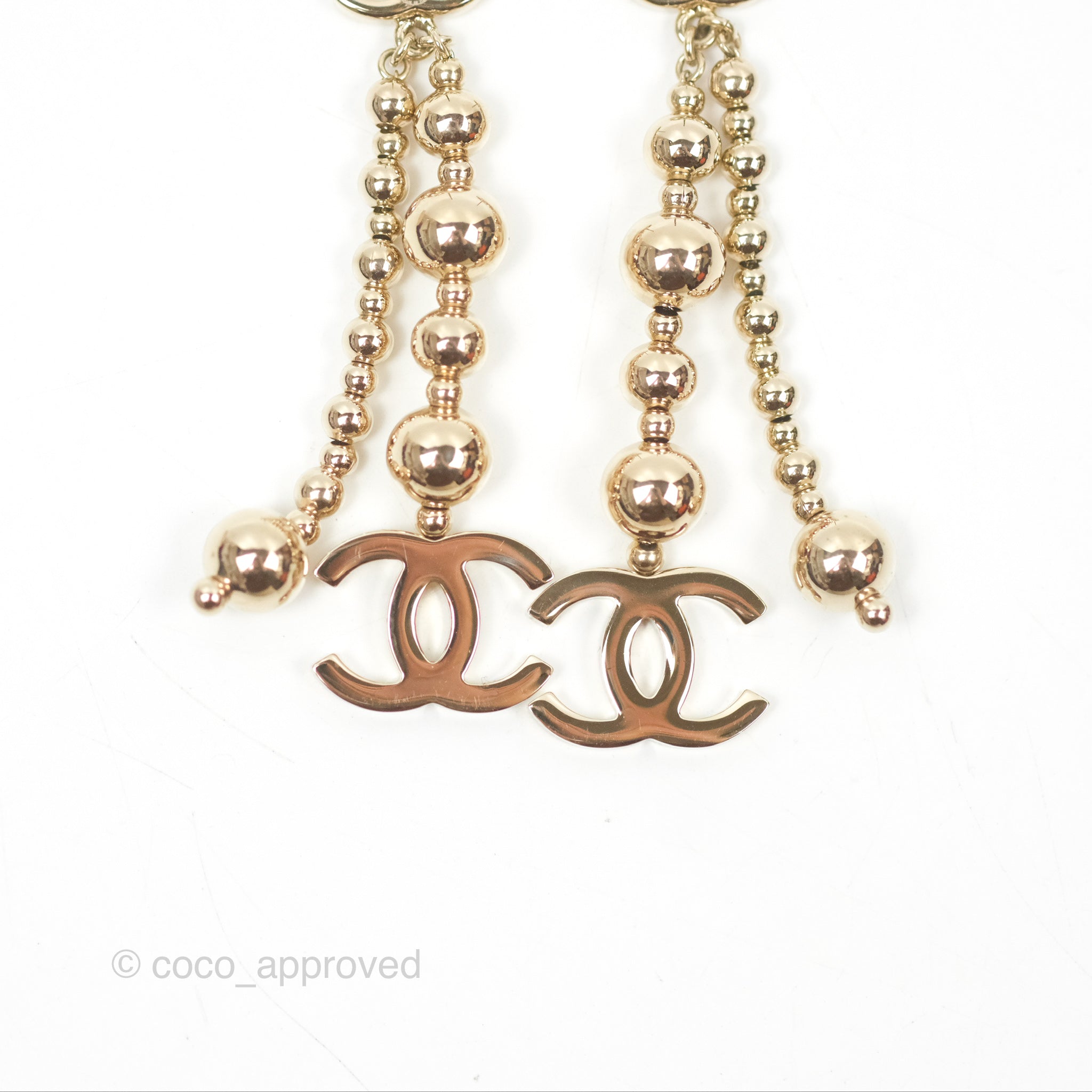 Chanel CC Bead Long Drop Earrings - Gold Tone 21S Collection | Luxury Fashion Jewelry for Women | Perfect for Parties, Weddings & Special Occasions