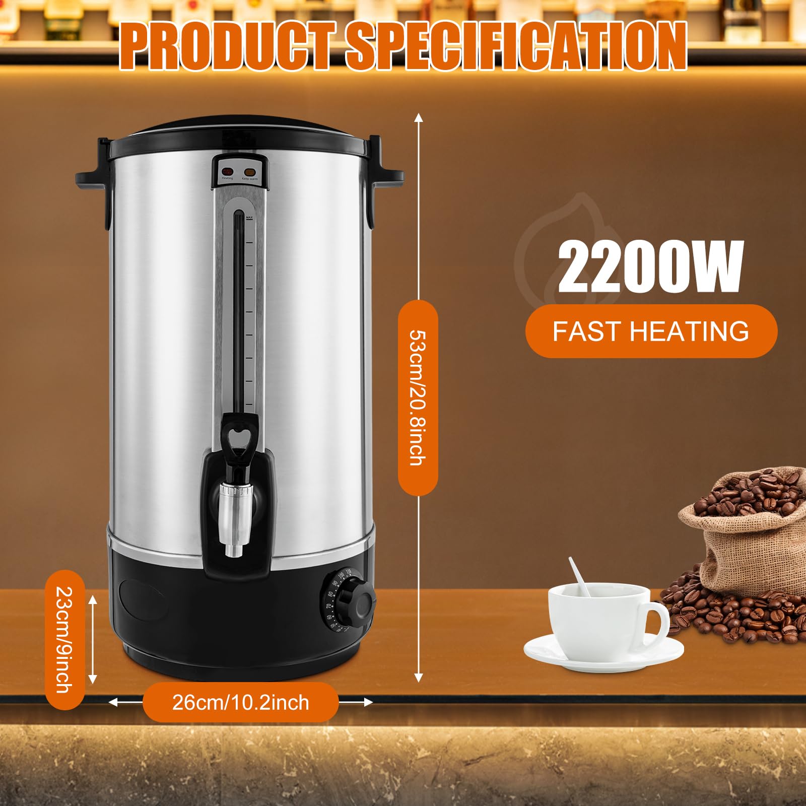 20L Commercial Electric Water Boiler with Spigot - Large Capacity Hot Water Dispenser for Coffee Shops, Milk Tea Stores, Restaurants & Office Break Rooms - Perfect for Making Coffee, Tea, Soups & Instant Meals