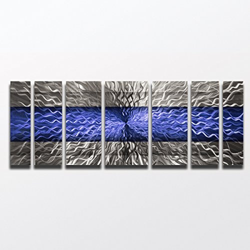 Modern Abstract Metal Wall Art Sculpture - Large Contemporary Blue Metal Wall Decor Panels for Living Room, Bedroom & Office - Rhythmic Energy Design