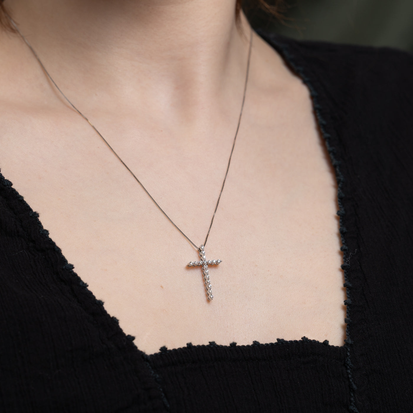 0.22ctw Diamond Cross Pendant Necklace for Women - 19