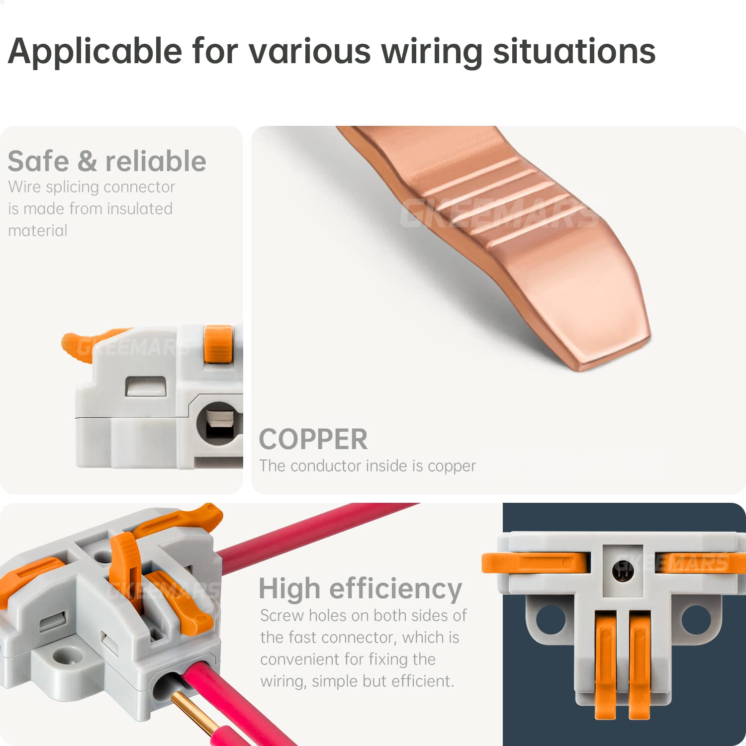 GKEEMARS 20Pcs 4 Way T Tap Wire Connectors - Quick Splice Push-in Electrical Connectors for AWG 24-12 Gauge Wires (Orange) - Perfect for Automotive, Home Wiring & DIY Electrical Projects