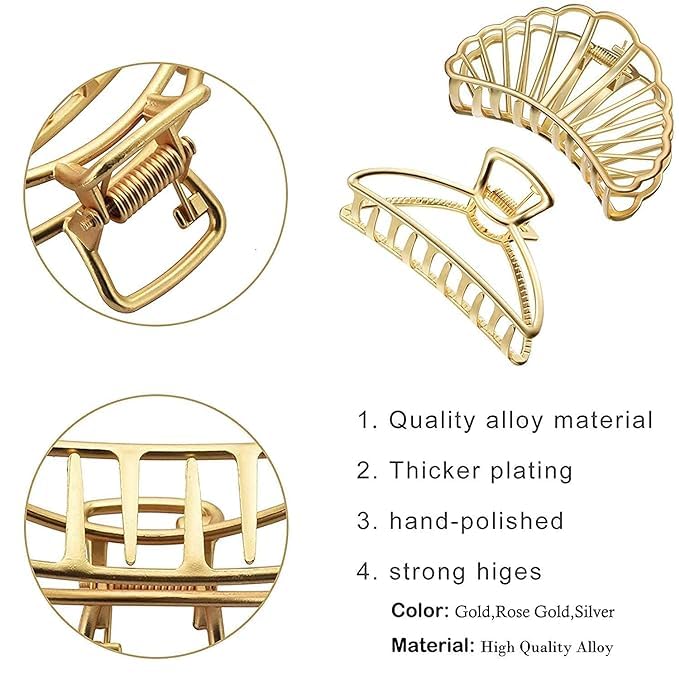 TREXEE 5 Pcs Hollow Medium Hair Clips - Golden Silver Bronze Star Moon Geometric Hair Accessories for Women & Girls | Perfect for School, Work, Parties & Everyday Styling