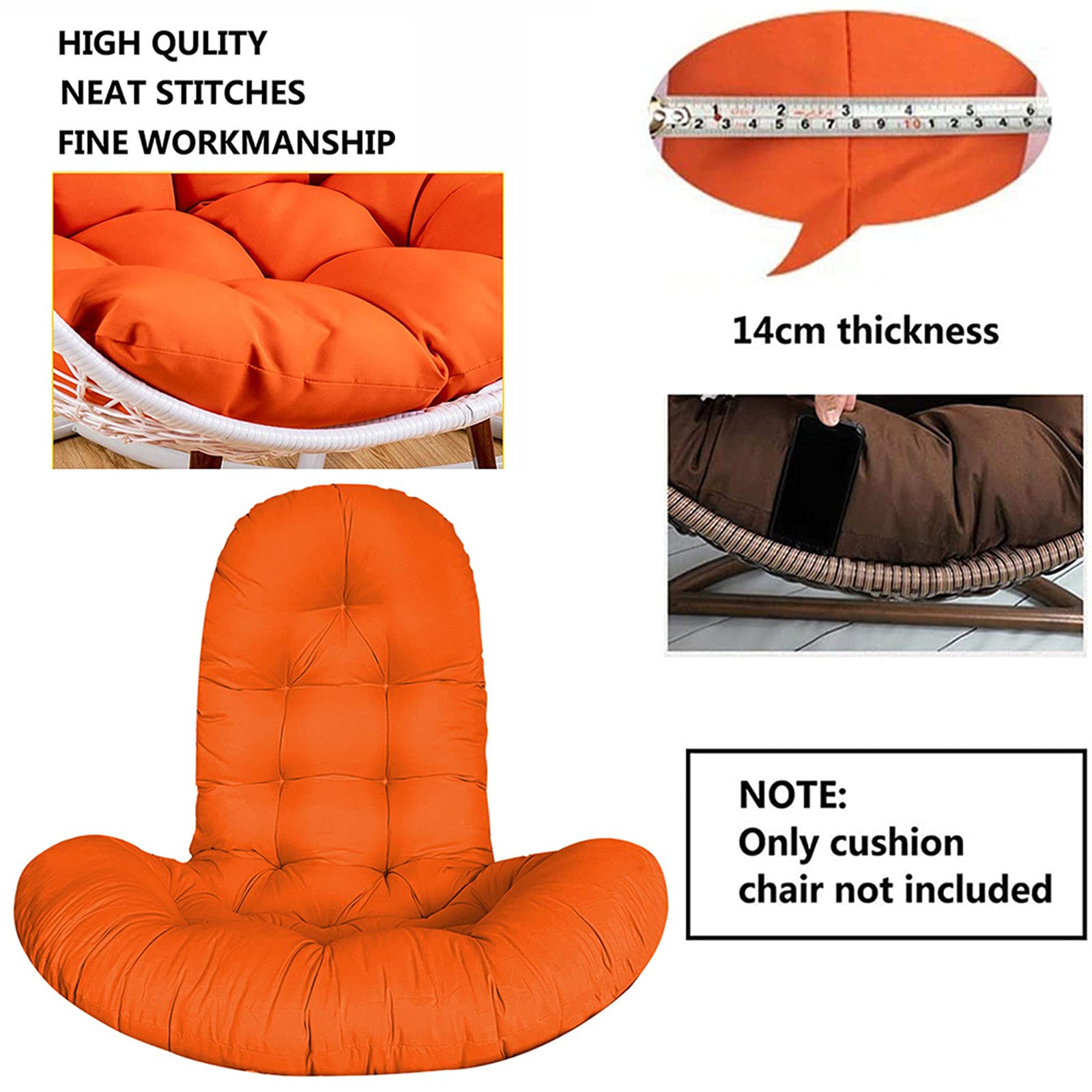 **Waterproof Hanging Egg Chair Cushion Replacement – Thick & Soft Outdoor Swing Seat Pad for Rattan Garden Hammock – Patio, Balcony, Backyard Relaxation (Black)**