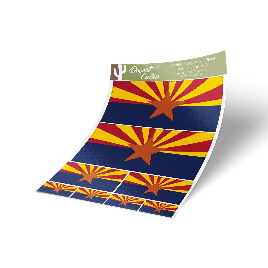 Arizona State Flag Cactus Sticker Pack - 8 Desert-Themed Vinyl Decals for Scrapbooking, Laptop, Car Window & Bumper Decor - Perfect for Kids, DIY Projects & State Pride Gifts